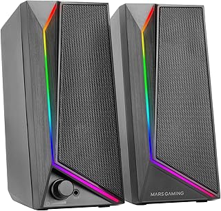 Mars Gaming MS72, Altavoces Gaming 15W, Iluminación RGB Flow, 2 Drivers Activos, Chipset DSP, Conexión Plug&Play USB y Jack 3.5mm, Rueda Control de Volumen y Puerto de Audio para Auriculares, Negro