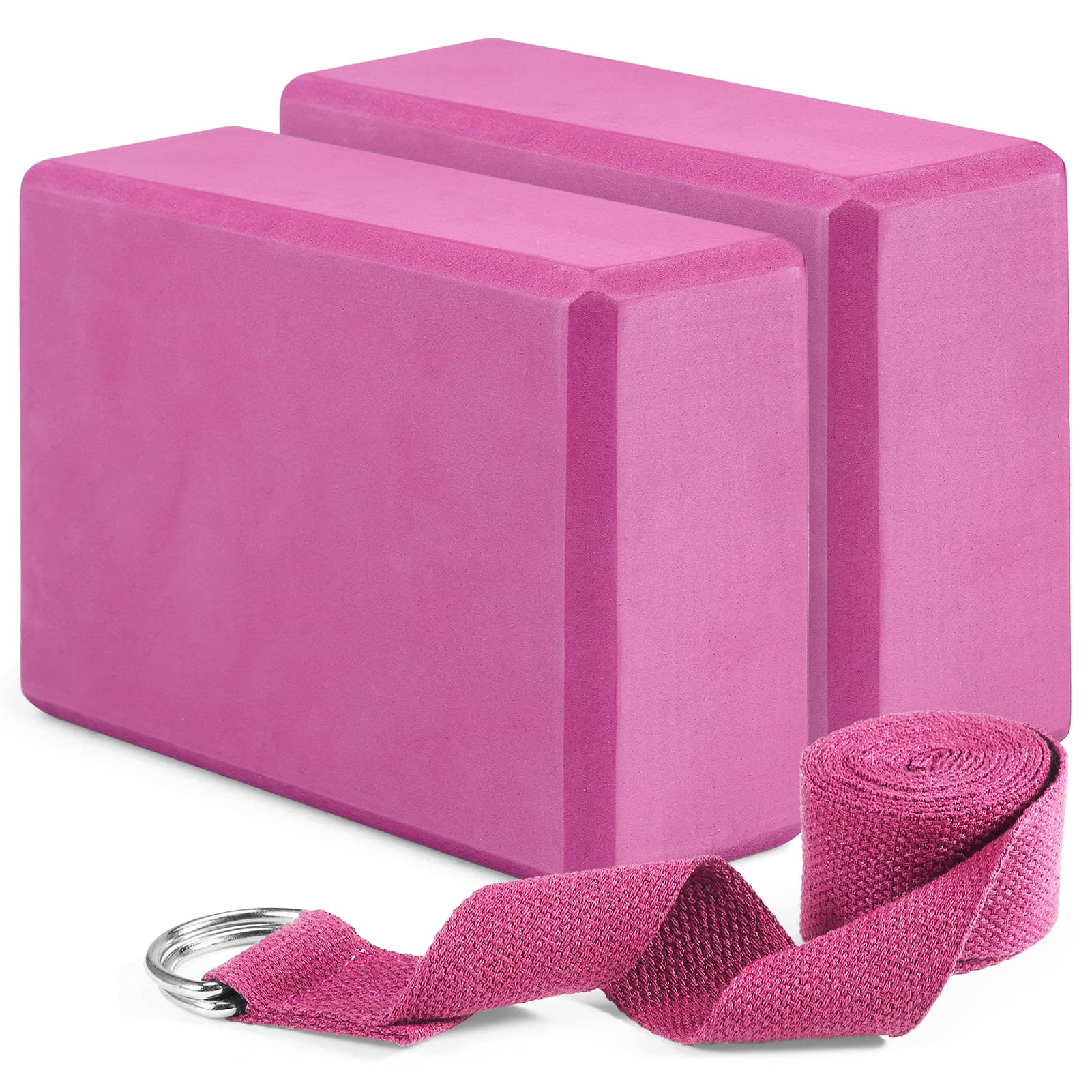 Yoga Blocks,2 Pack Yoga Blocks and Yoga Strap Set Non-Slip EVA Foam Fitness Blocks for Yoga Pilates Fitness Training