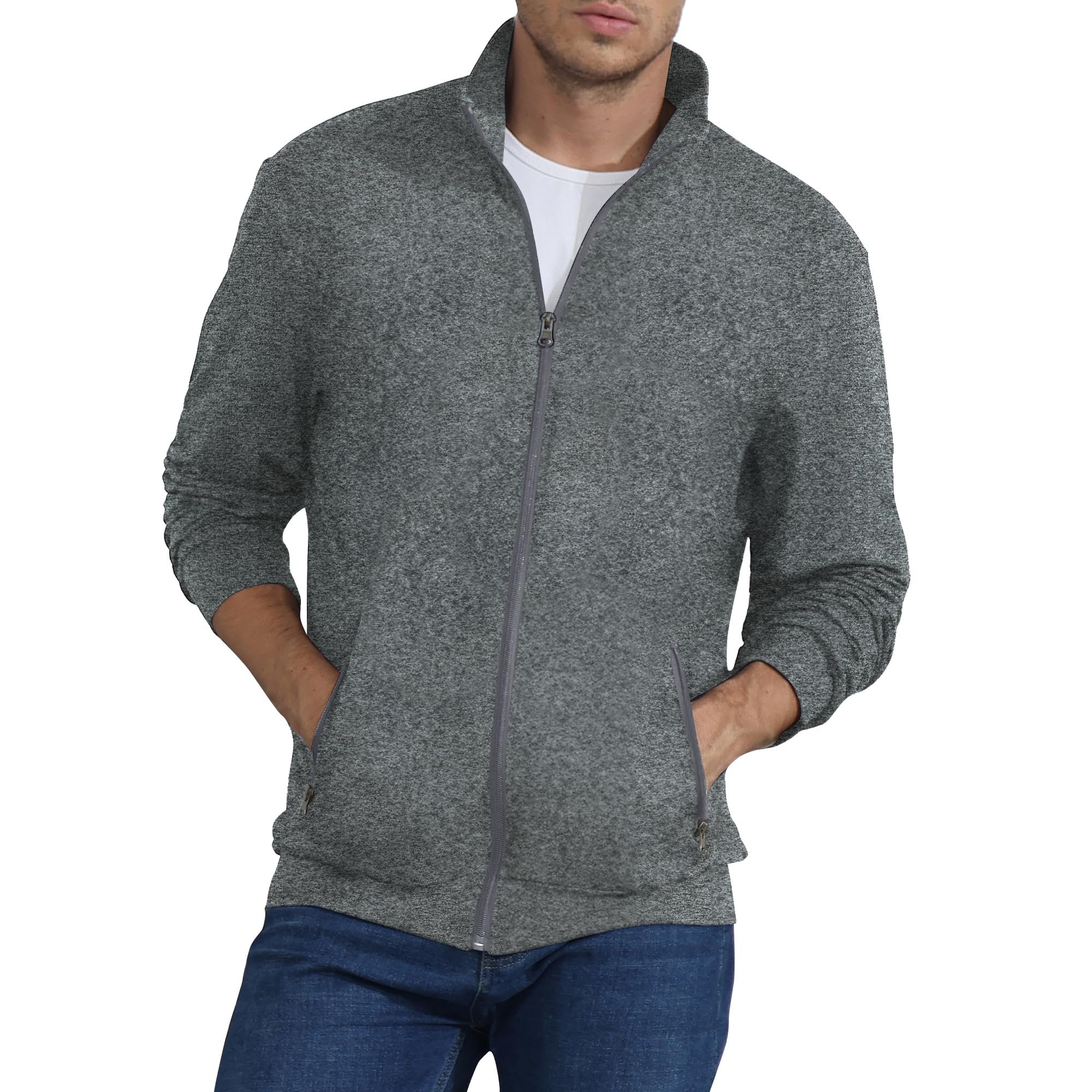 CTU Sudadera para hombre con cremallera completa, elástica, ligera, manga larga