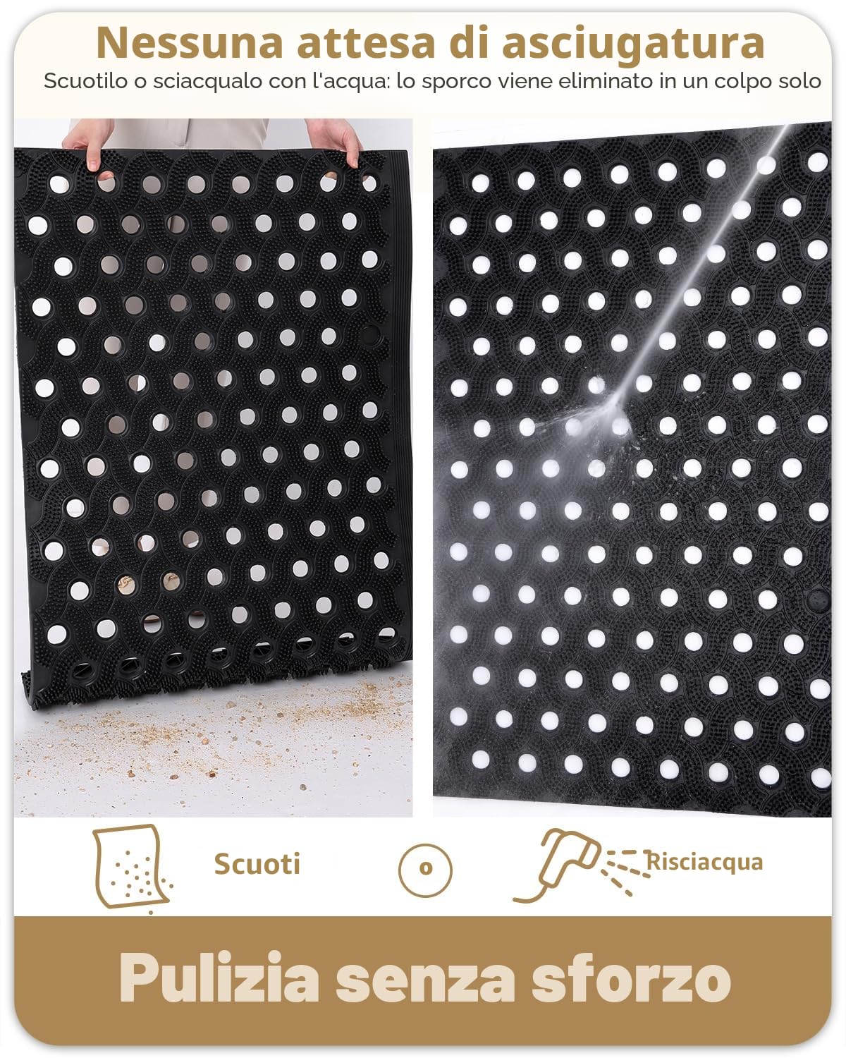 COLOR&GEOMETRY Zerbino Esterno in TPE Ultra Resistente alle Intemperie, Tappeto Ingresso Esterno Antiscivolo con Connettori, Impermeabile ed Ecologico, Intensivo per Porta, Giardino, 43x75 cm, Nero