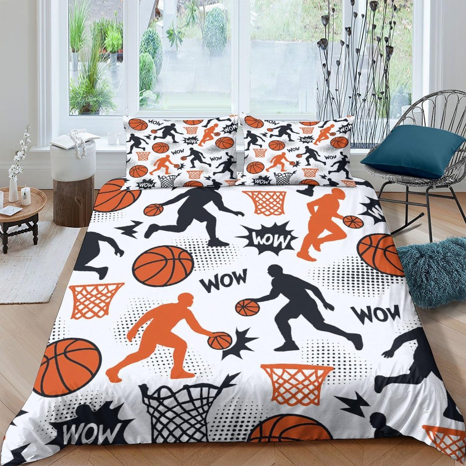 Ctjqhvkz Style-7 3D Printed Basketball Court Fitted Sheet Microfiber Orange Black Athlete Bed Cover For Bedroom Dorm Mattress Decor Single（135X200cm）