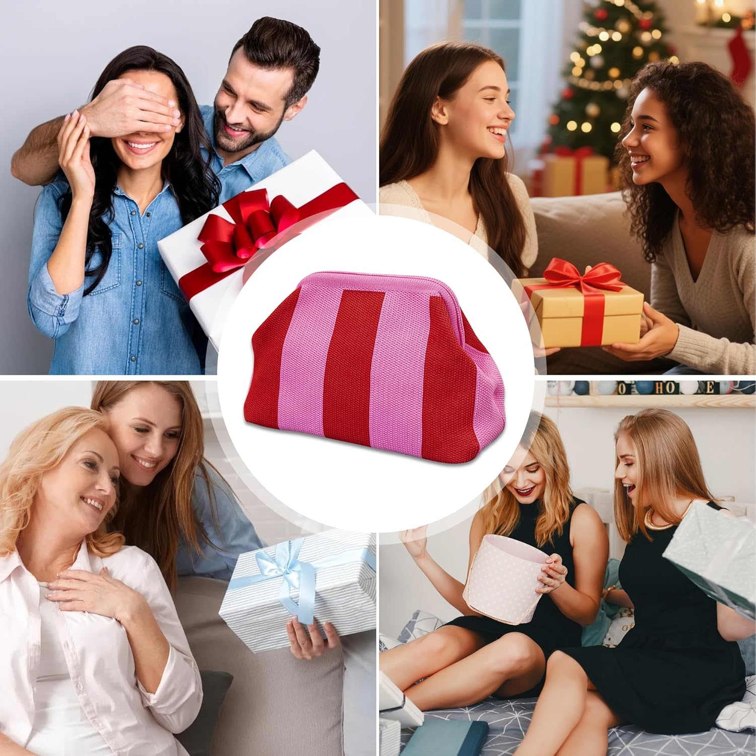 Clutch Purses for Women Summer Woven Beach Bags Clutch Purse with Strip Dumpling Ruched Evening Handbags