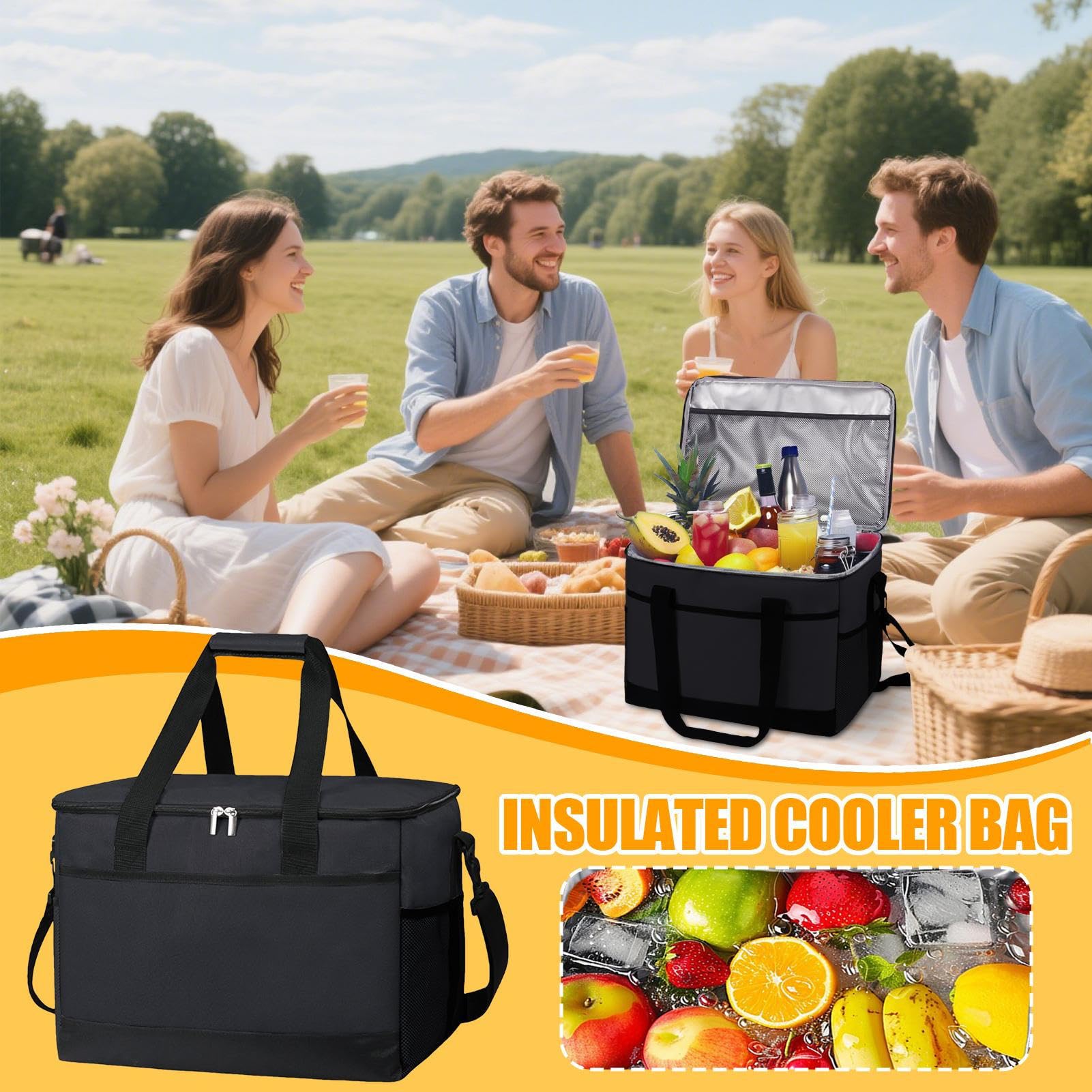 Thermotasche, Camping-Kühltasche für kalte Lebensmittel, 35 l, mit Schultergurt, hält Kälte und Wärme für Reisen im Wohnmobil