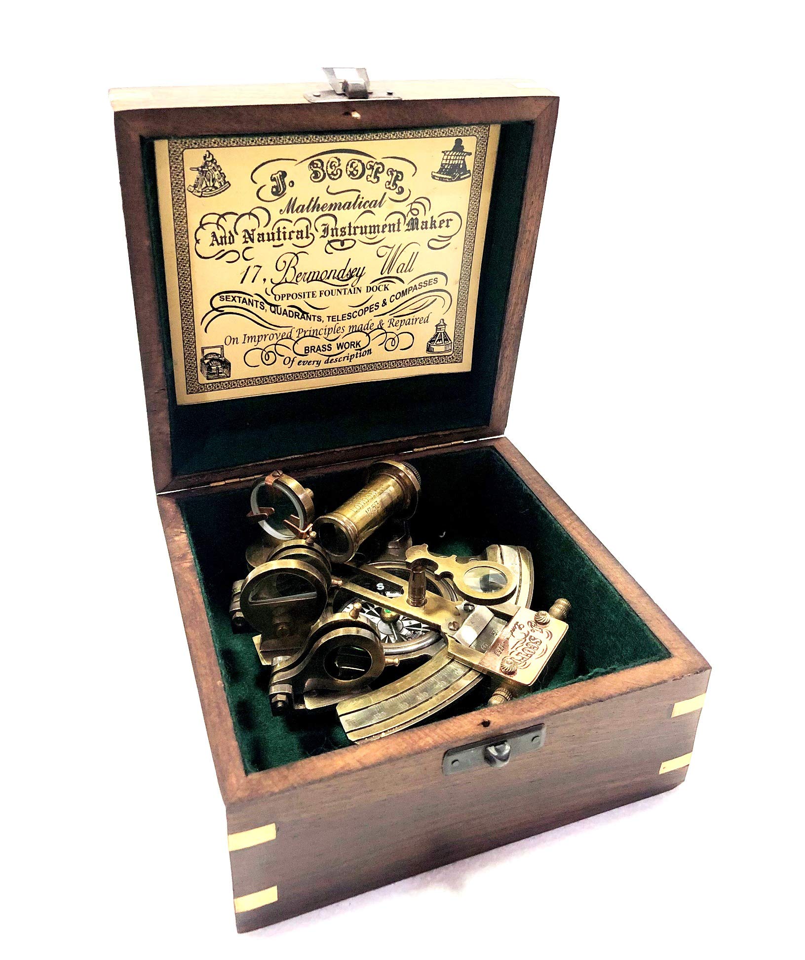 Bussola nautica antica nautica sestante vintage Marine Astrolabio Ship's Instruments con scatola di legno
