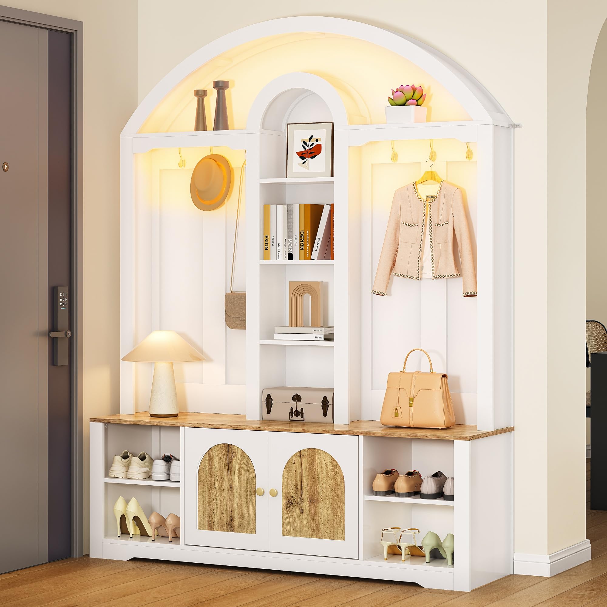 SUKY Armadio multifunzionale, ingresso con scarpiera, ripiani e ganci. Armadio guardaroba dal design moderno e pratico spazio, 150 x 40 x 195 cm (bianco)