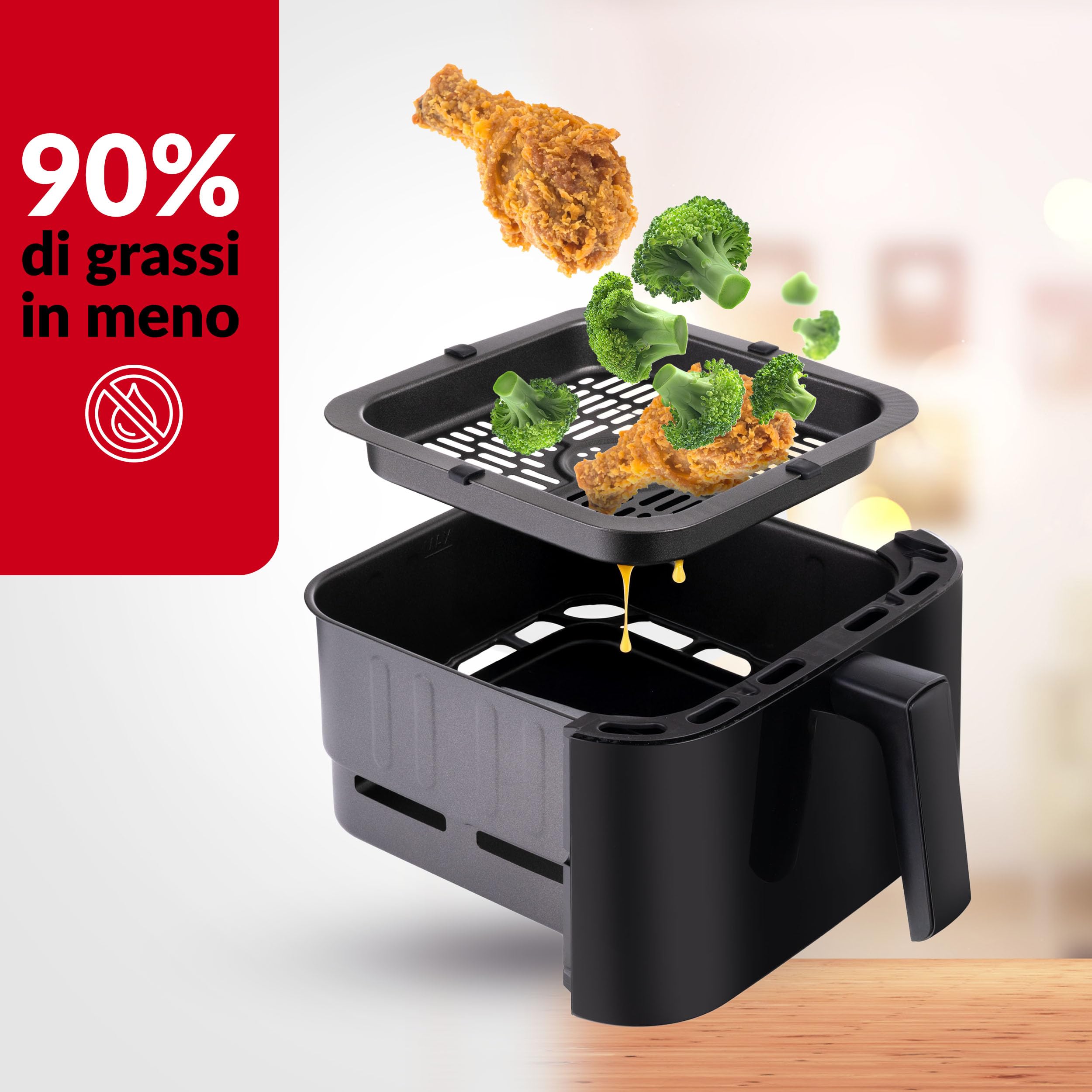 LEHMANN Friggitrice ad Aria XL 6,5L, Air Fryer con Finestra Panoramica Superiore e Illuminazione Interna, Display Touch, 12 Programmi, Promemoria di Agitazione, Griglie Lavabili in Lavastoviglie