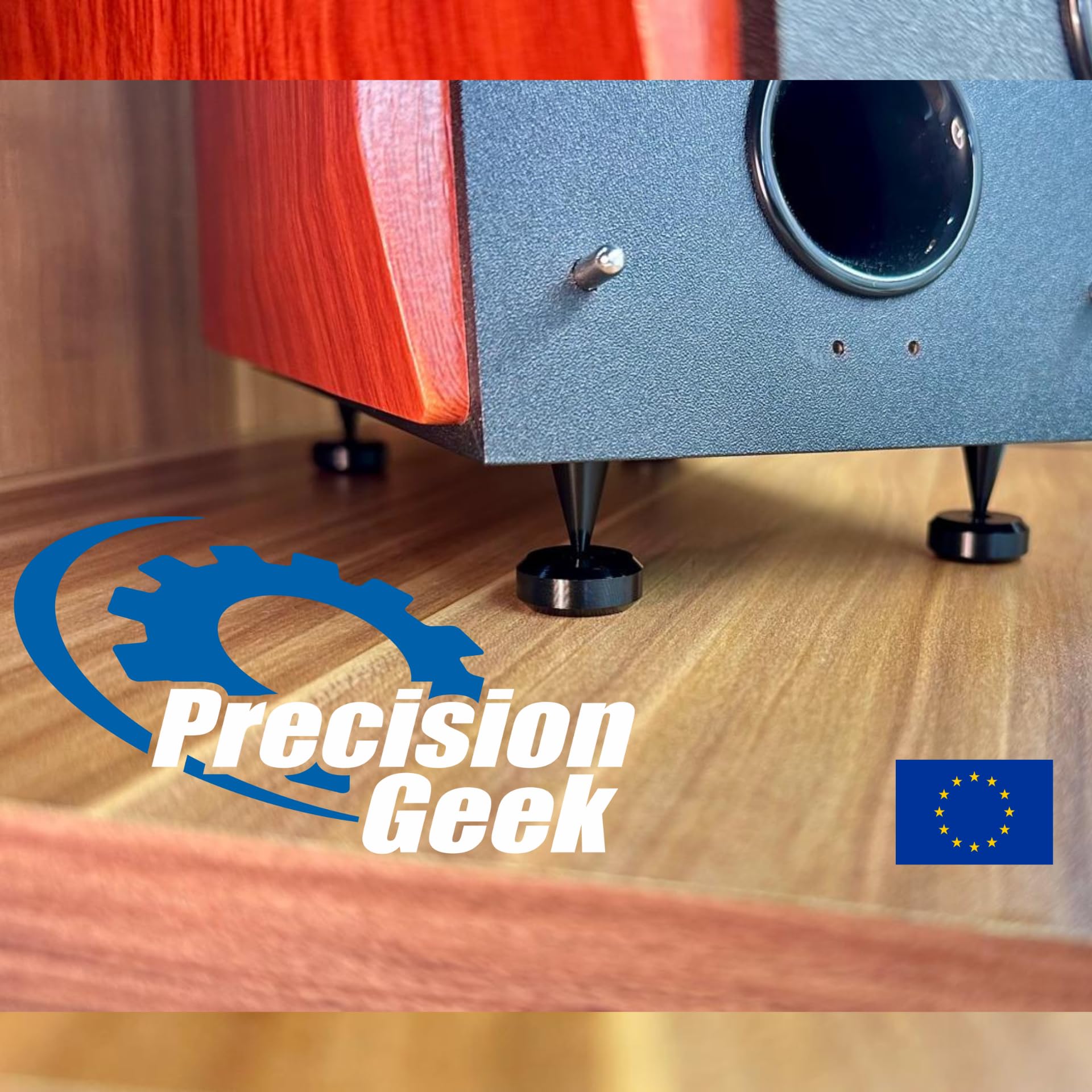 PrecisionGeek - Kolce Głośnikowe M8 x 10mm L-20mm, Aluminium Czarne (4 sztuki)