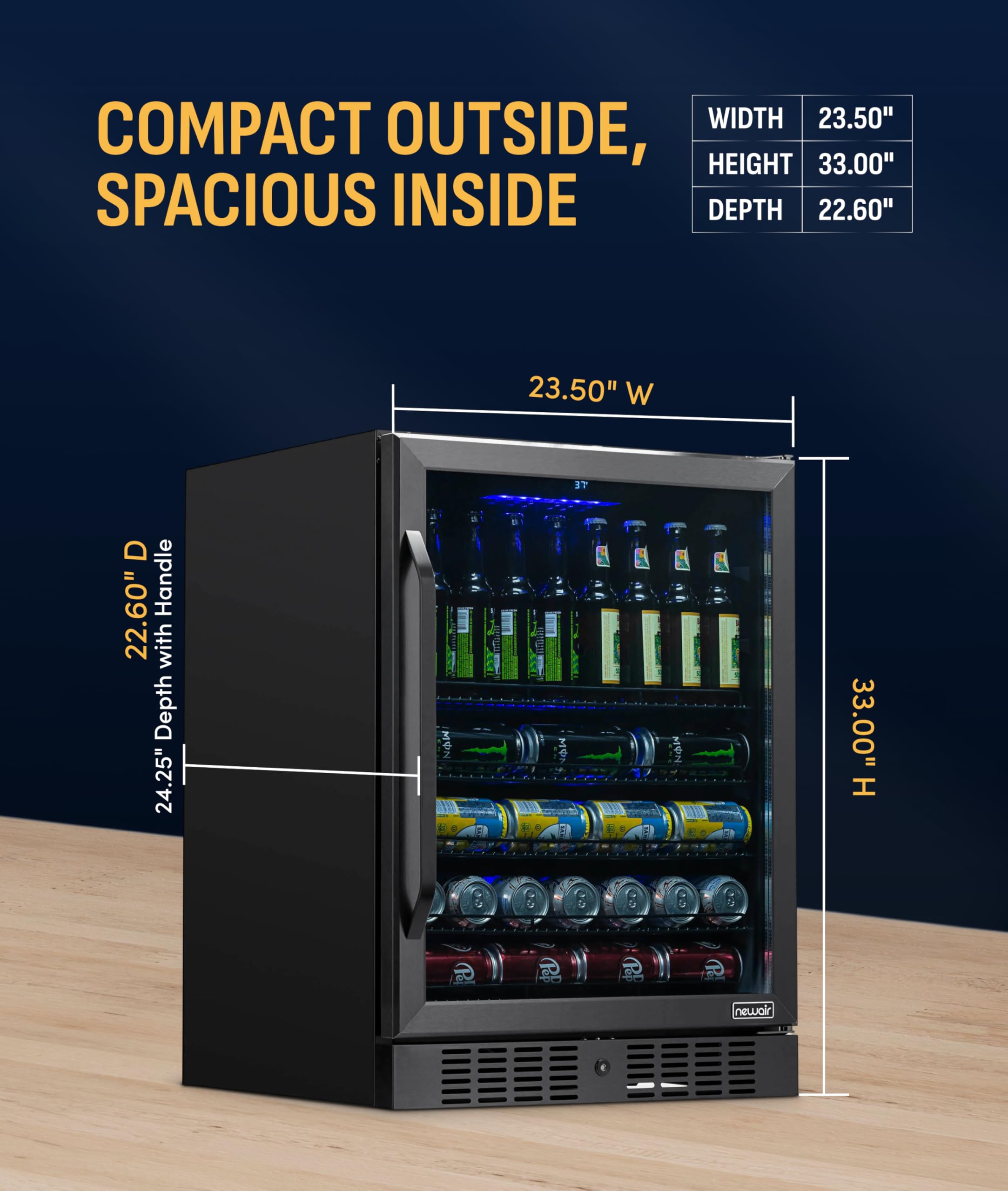 NewAir Beverage Refrigerator With Glass Door | 177 Can Mini Fridge For Bedroom, Dorm, Office, Or Gaming Setup | Soda, Beer, And Wine Cooler | Black Stainless Steel on Fridge.com - View 4