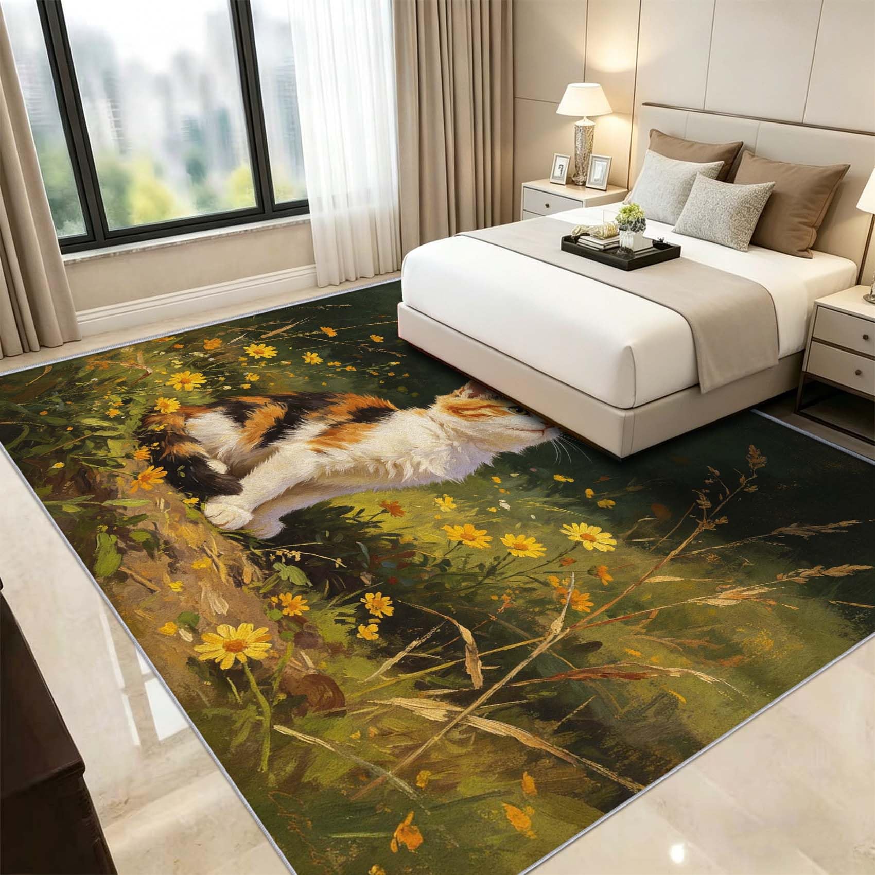 Grand Tapis de Salon Chambre 3D Chat, 200x300cm