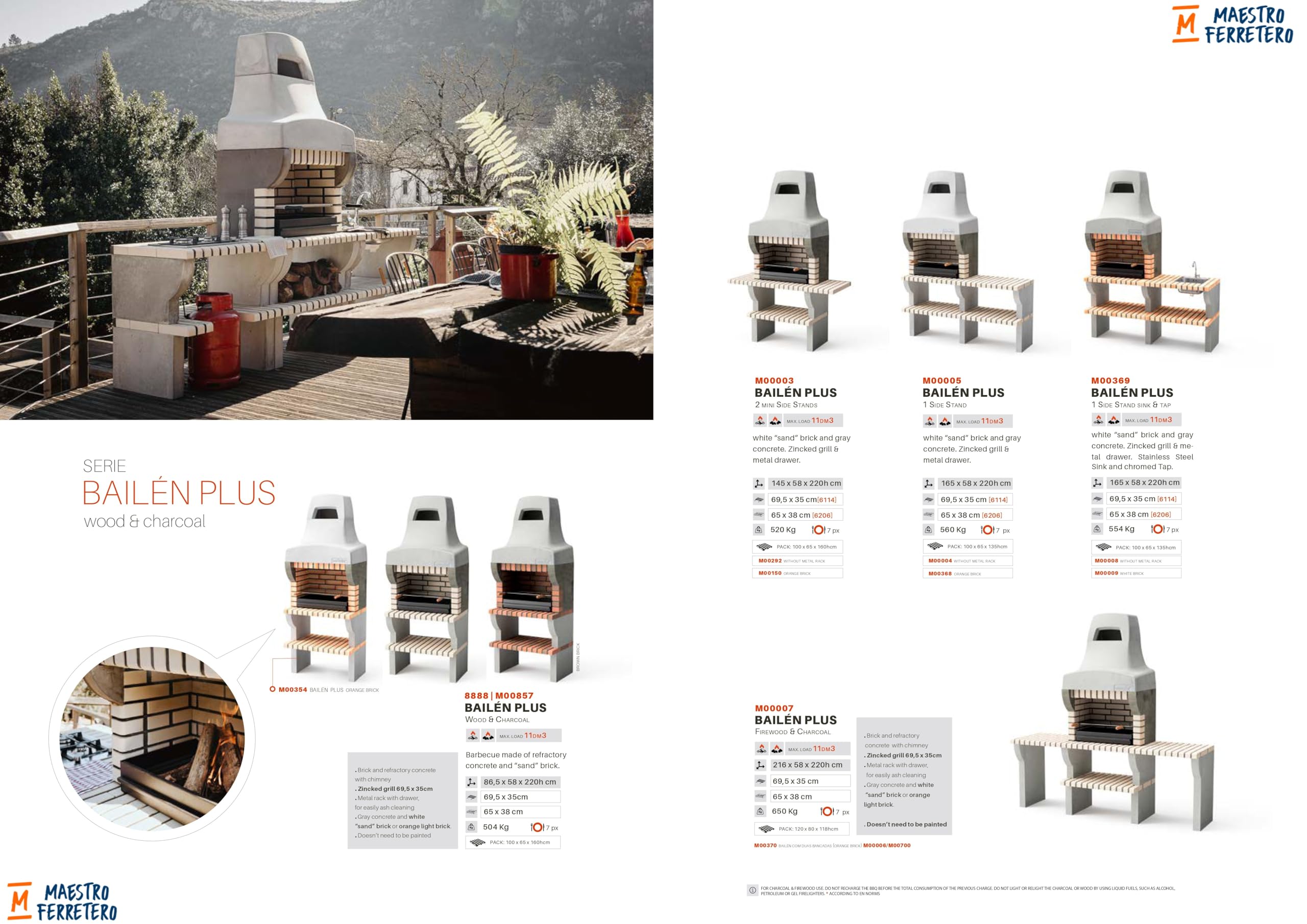 MOVELAR - Barbacoa de Obra Prefabricada de Leña y Carbón Modelo Bailen Plus (Gris, Naranja - 86,5 x 58 x 220 cm) REF: M00519 - Cocina de Exterior con Chimenea para Jardín y Terraza