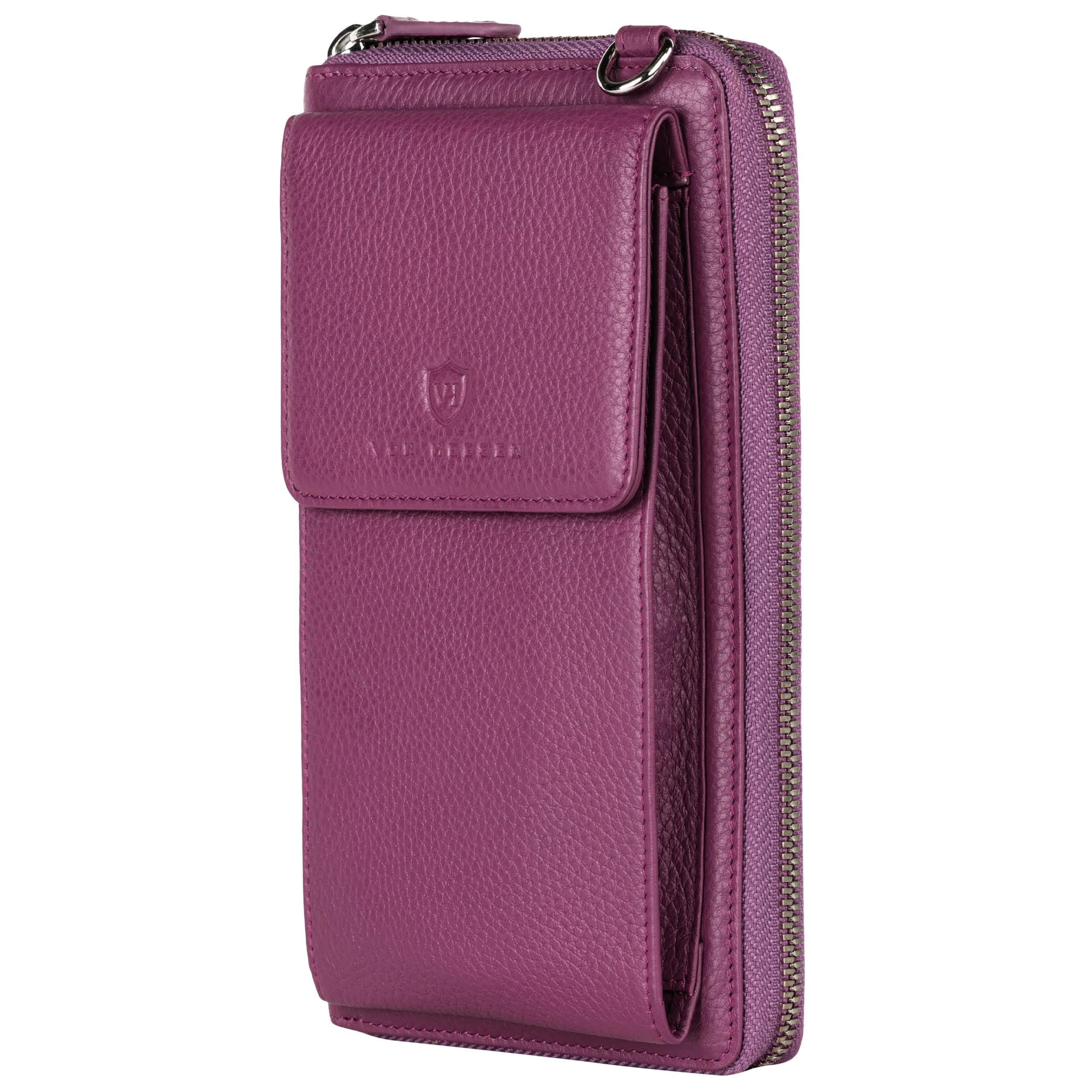 VON HEESEN Leder Handy-Geldbörse mit RFID-Schutz - Handytasche mit Portemonnaie für Damen & Herren aus echtem Leder - Wallet mit Münzfach - Geldbeutel für Frauen und Männer in Pink