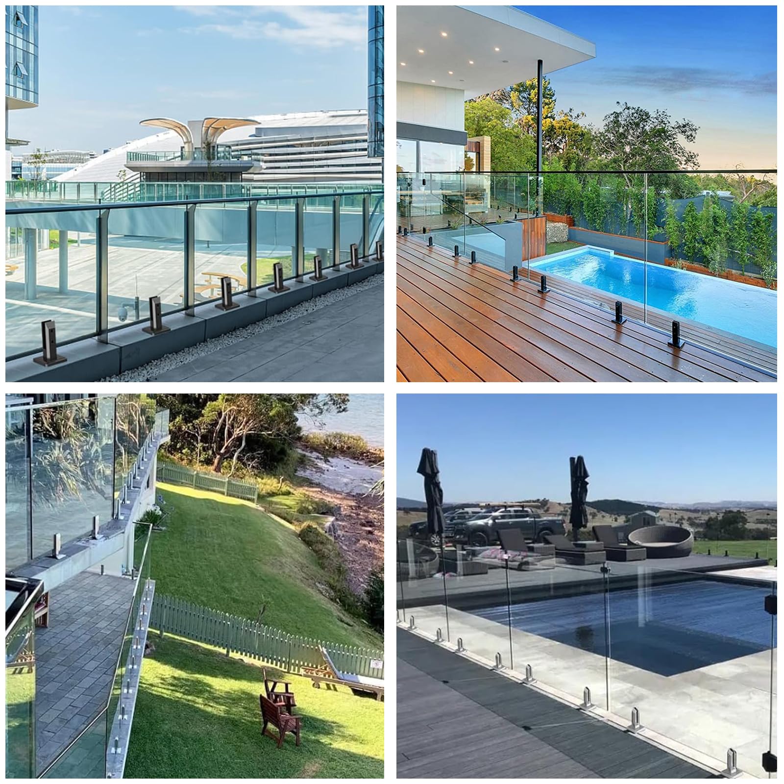 Abrazaderas de poste de barandilla de vidrio cuadrado de acero inoxidable 304 para jardín doméstico, valla de piscina, escaleras y balcón, abrazadera de espiga de 200 mm, 1 pieza