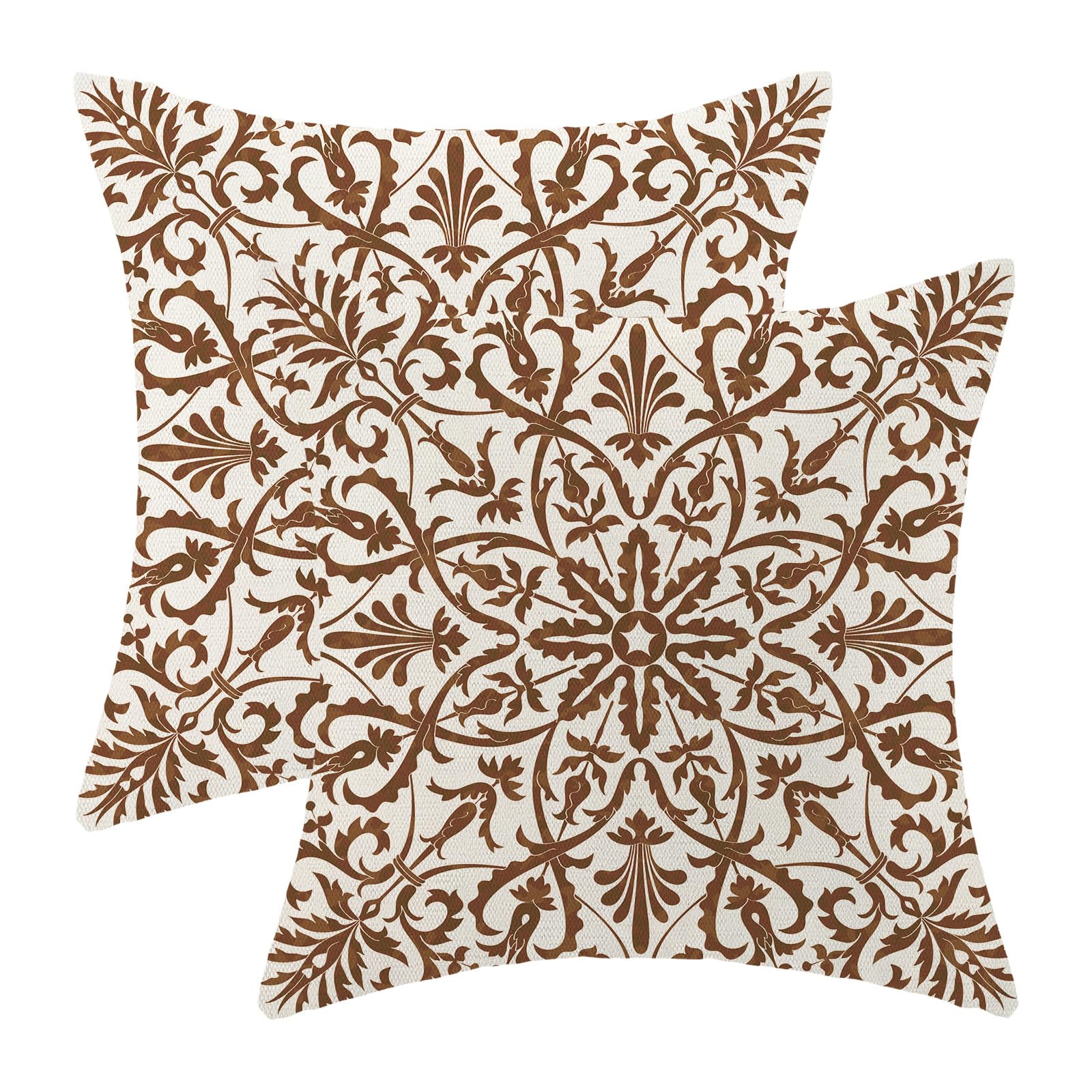 OFIRD Boho Pillow Covers 18x18 Pack of 2 Brown Ethnic Carpet Pattern Decorative Throw Pillow Covers Outdoor Decor,Bohemian Rug Farmhouse Linen Floral Print Pattern Cushion Cover for Sofa Couch
