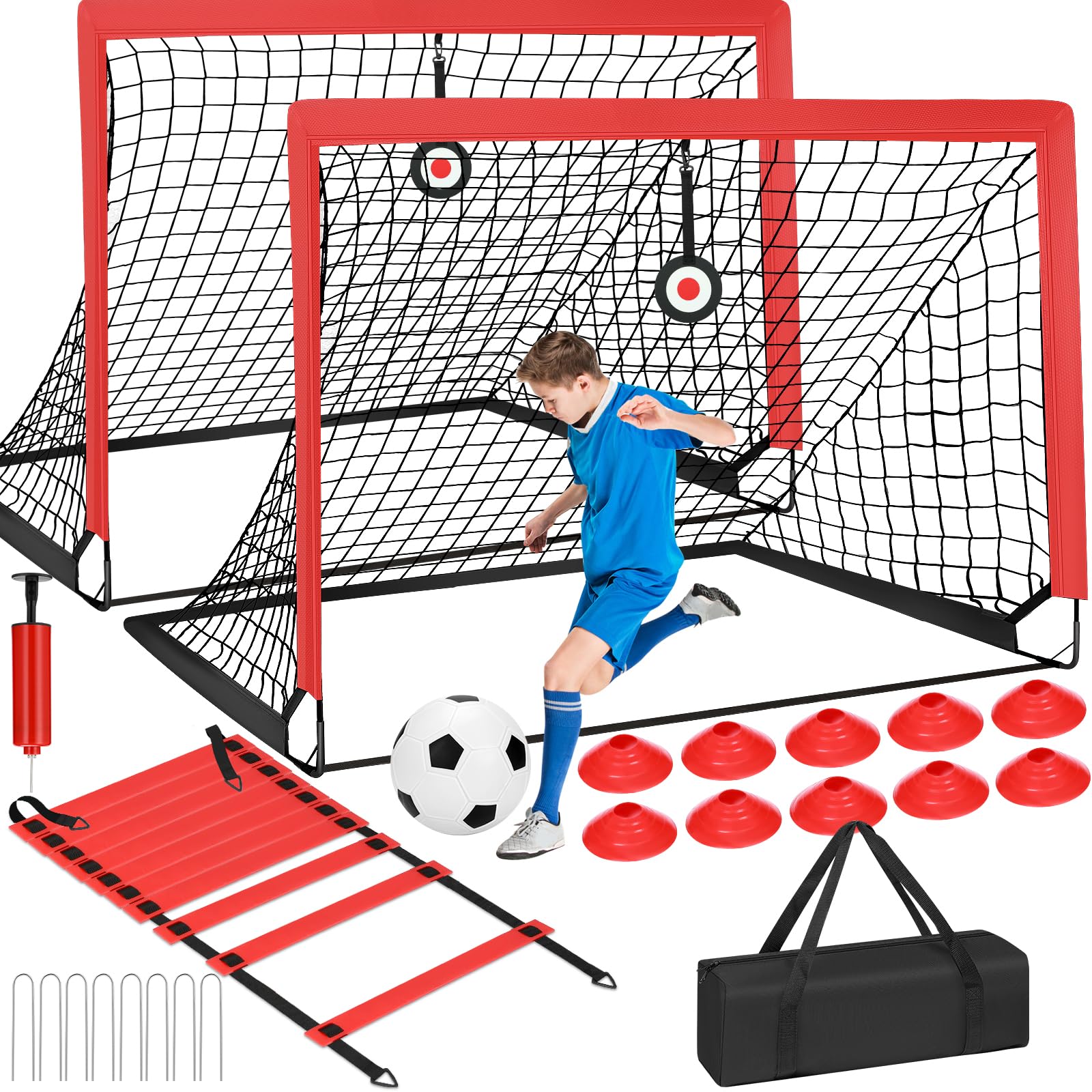 EVERRUSH 6' x 4' Soccer Goals Nets for Backyard Beach Pop Up Soccer Training Equipment Net Portable Goal Set with Ball, and Cones, Youth Outdoor