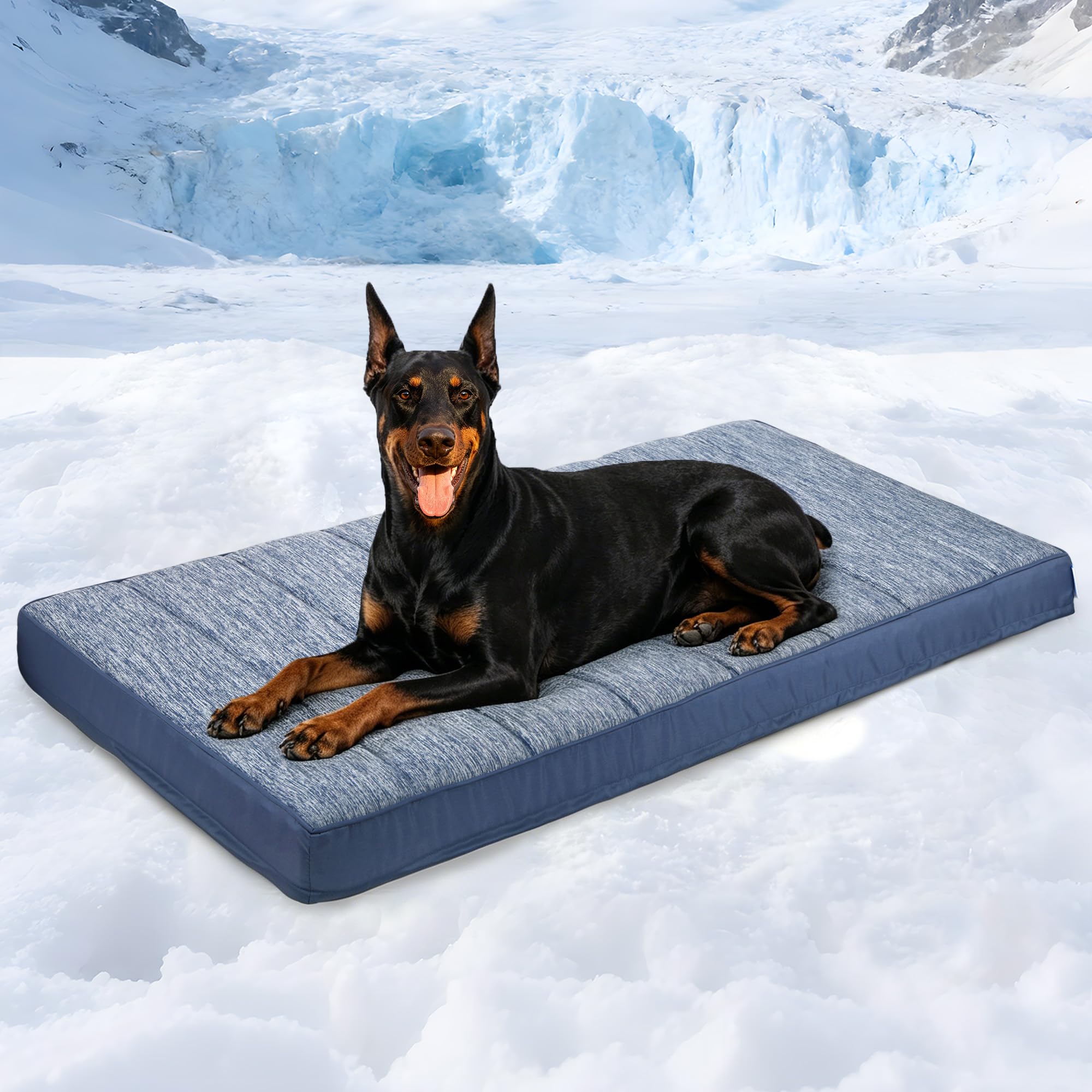 ZAKAPAWS Cooling Dog Bed for 2XL Large Dogs - Orthopedic Pet Beds with Memory Foam, QMAX>0.5, Waterproof Removable Washable Cover for Hot Weather, Wander Blue, 47" L x 29" W x 3" H