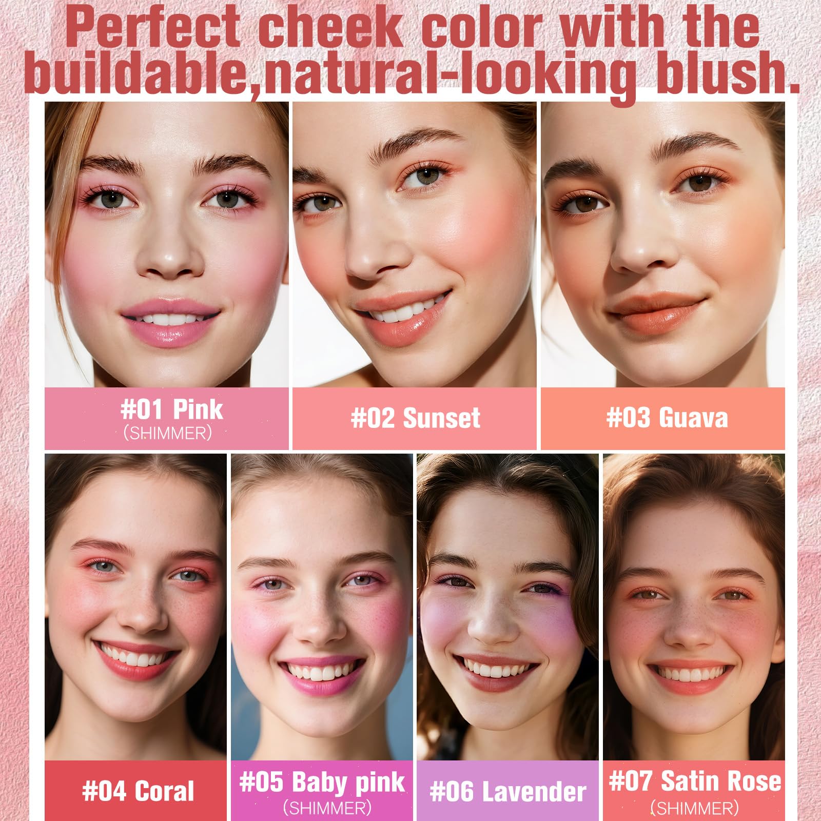 Dewy Liquid Blush for Cheeks, High Pigment Buildable Cream Blush, Long-Lasting Natural Glow - Hydrating Formula Lightweight Makeup Radiant Flushed Cheeks (01 Pink)