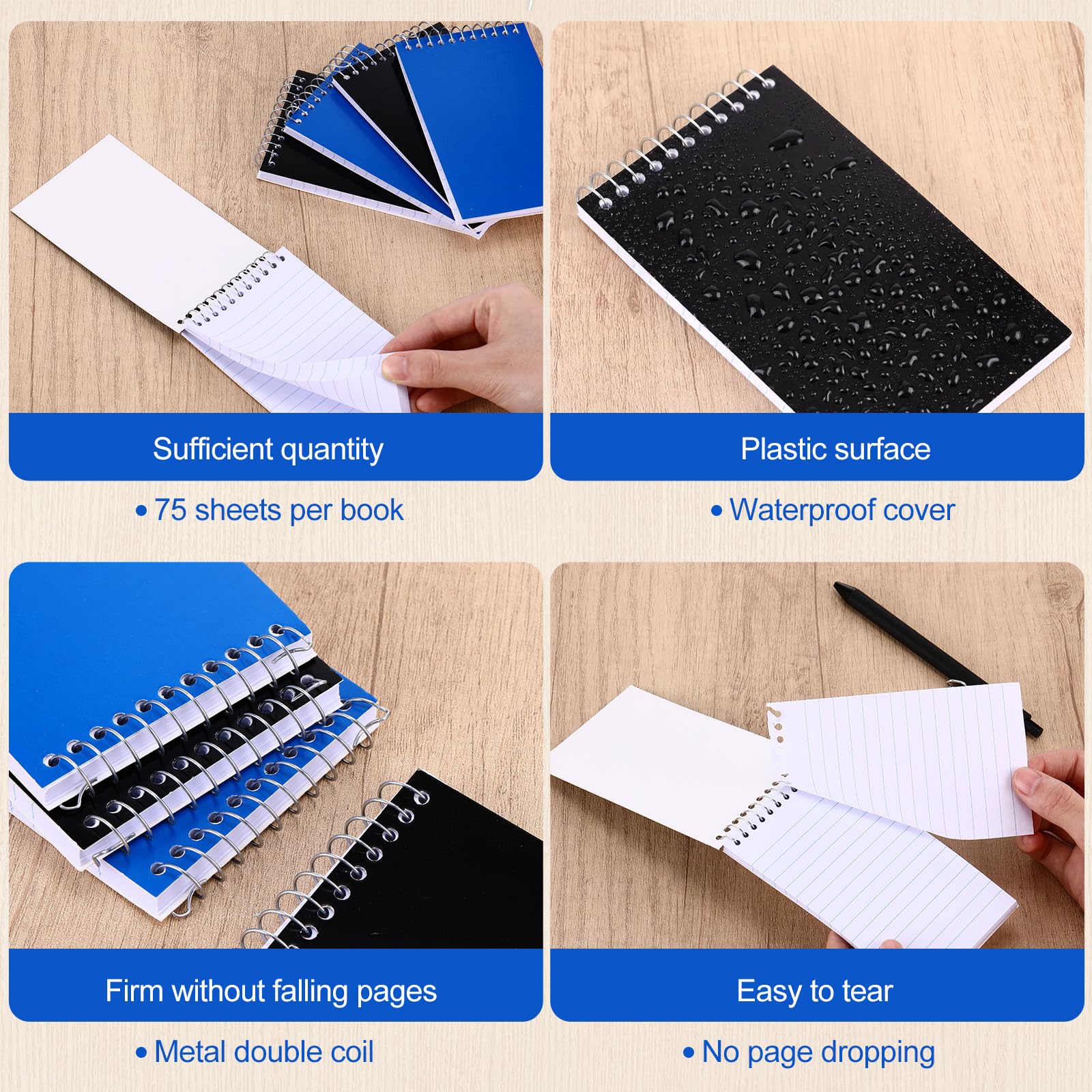 Leelosp Lot de 60 petits carnets à spirales 7,6 x 12,7 cm - Mini bloc-notes à spirale format de poche avec doublure pour le dos, l'école, la salle de classe, le bureau, les infirmières, 75 feuilles