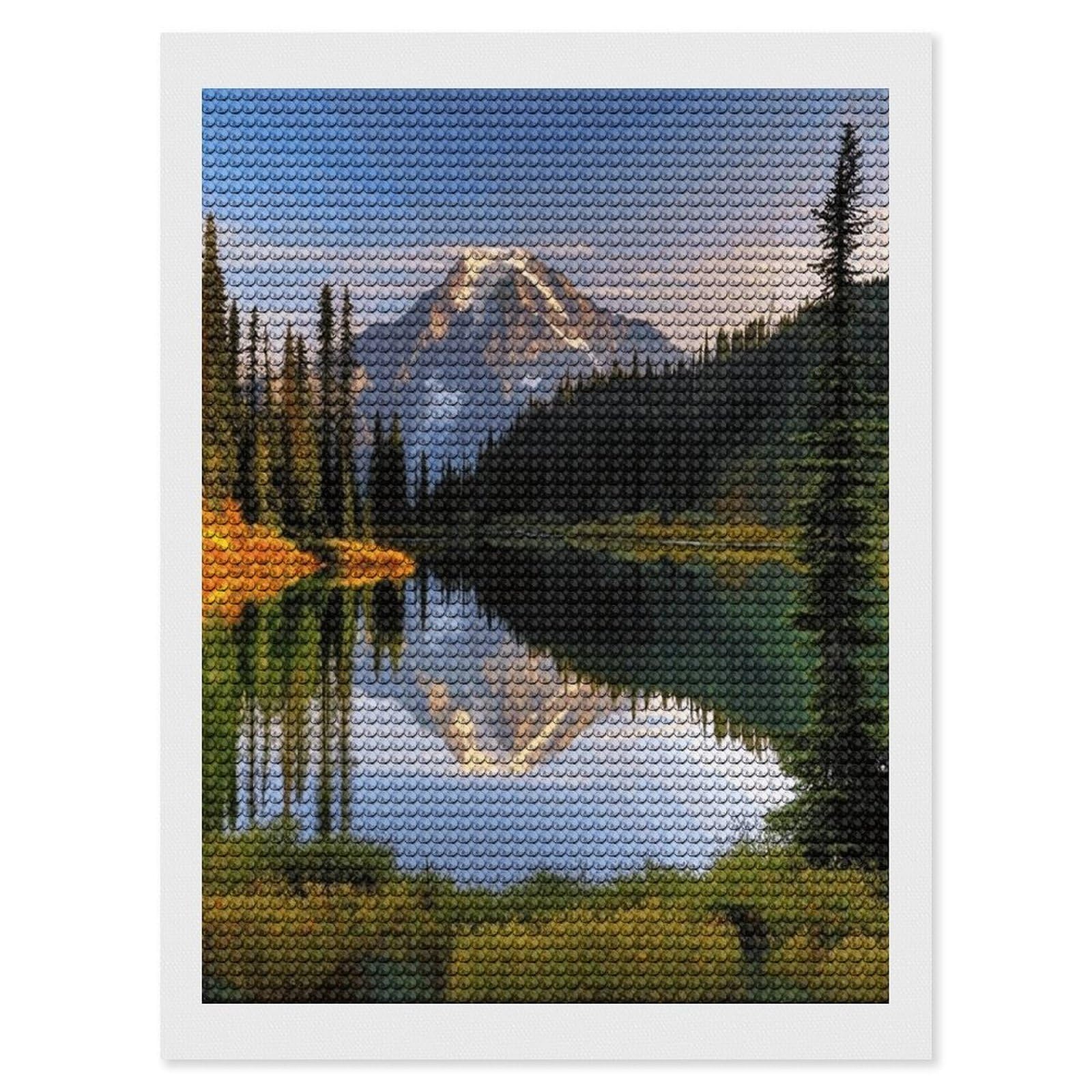 JTREHY Mountain and Lake Pictures Diamond Art Kits Personalized DIY Round Diamond Painting Kits for Beginner Full Drill Diamonds Dots Paintings for Adults Gem Art Crafts Home Decor