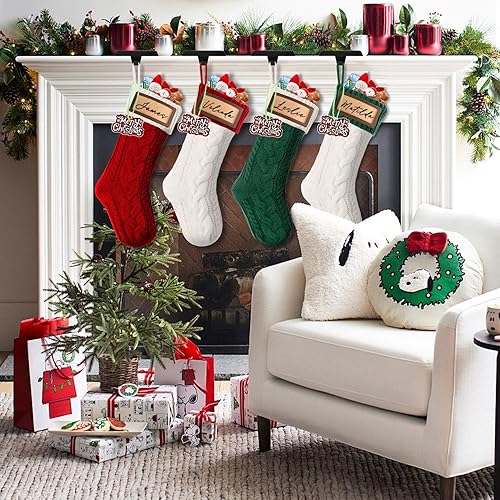 Miniatura 9 de CRSTAFU Paquete de 6 medias de Navidad, medias de Navidad familiares grandes de 18 pulgadas, medias de punto colgantes de colores mixtos (6