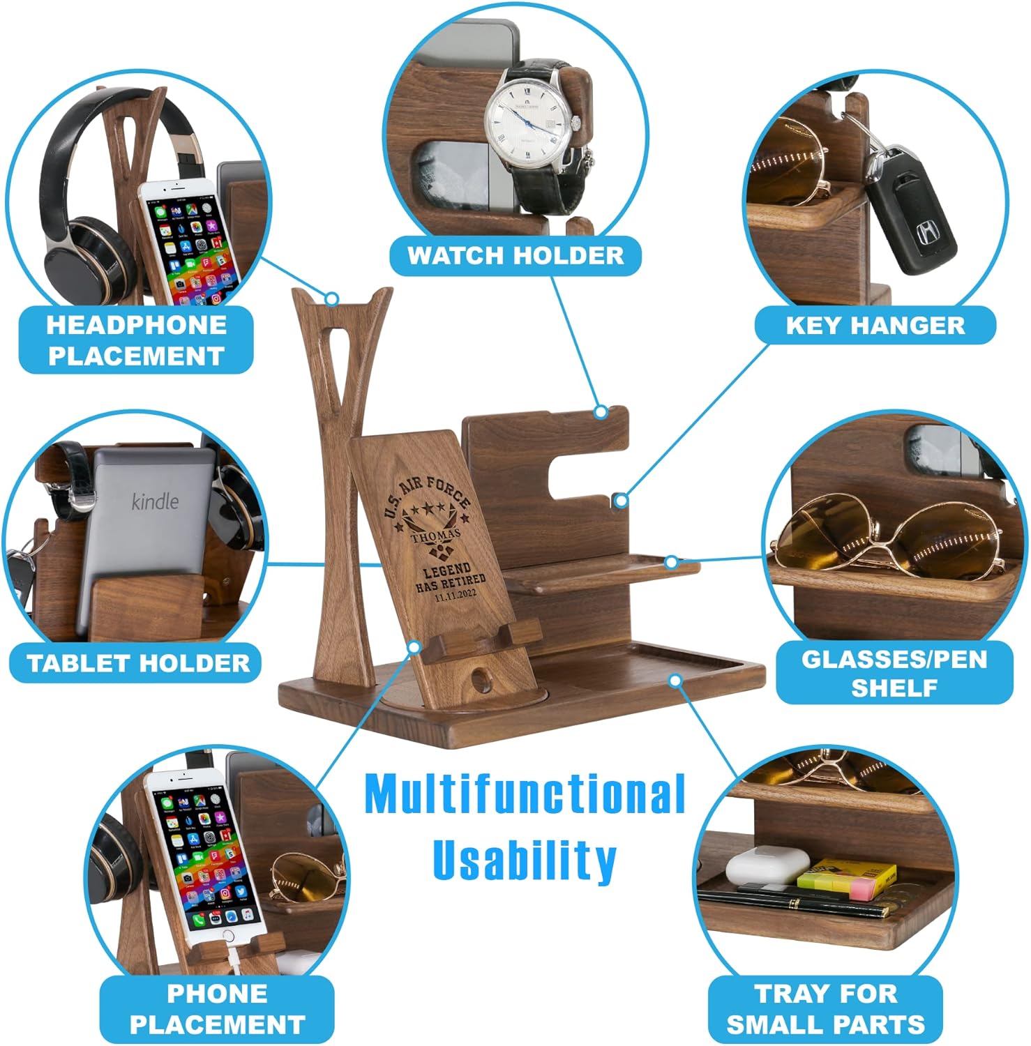 Custom Gifts for US Air Force - Handmade Unique Nightstand Organizer Present for Soldiers in Military Air Force - Personalized Gift Ideas for Dad, Husband on Veteran's Day, Military Appreciation