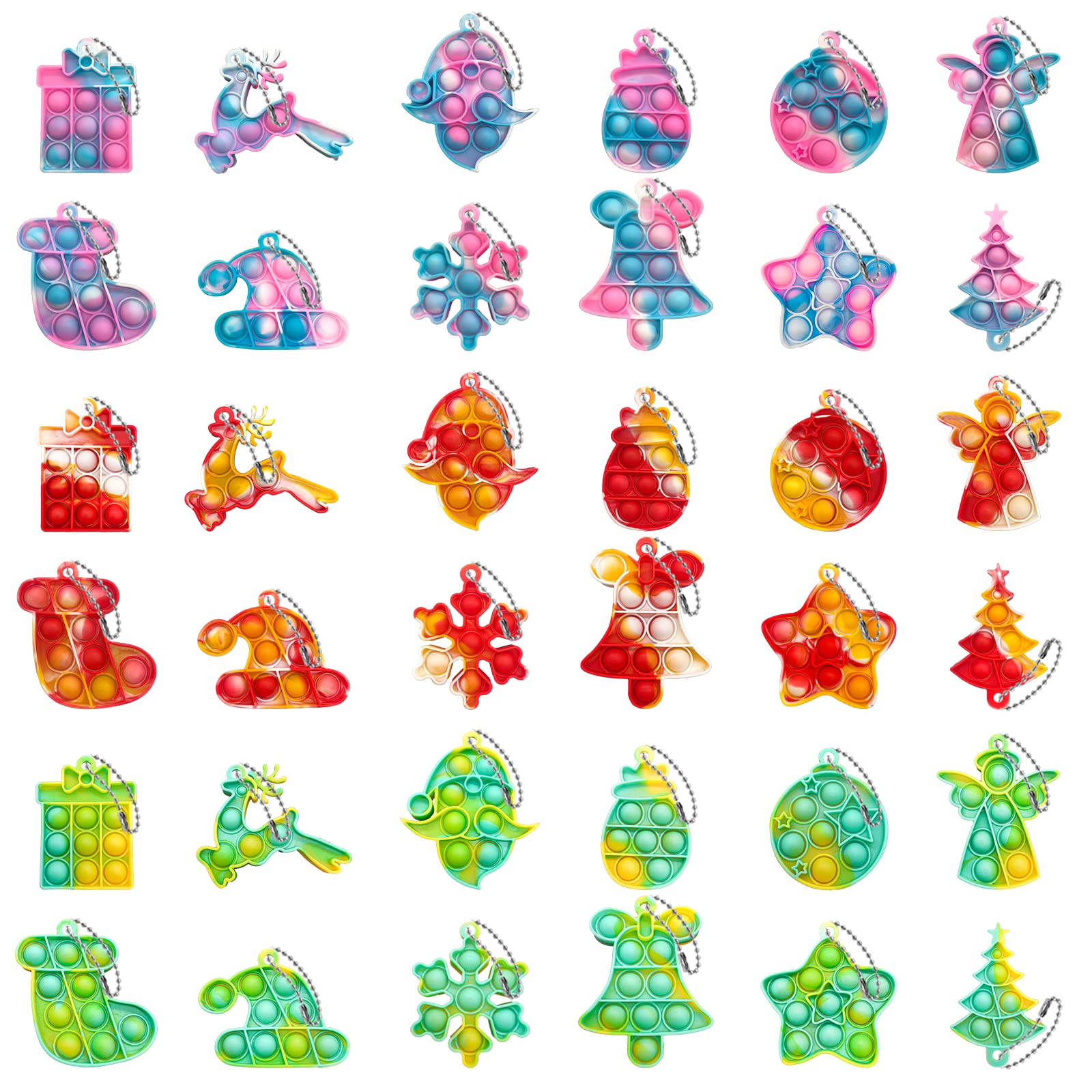 OMGJS 36Pcs Easter Basket Stuffers Mini Push Pop Bubble Fidget Toy, Fidget Keychain Relieve Anxiety Stress Pop Fidget Toy Suitable for Easter Gifts
