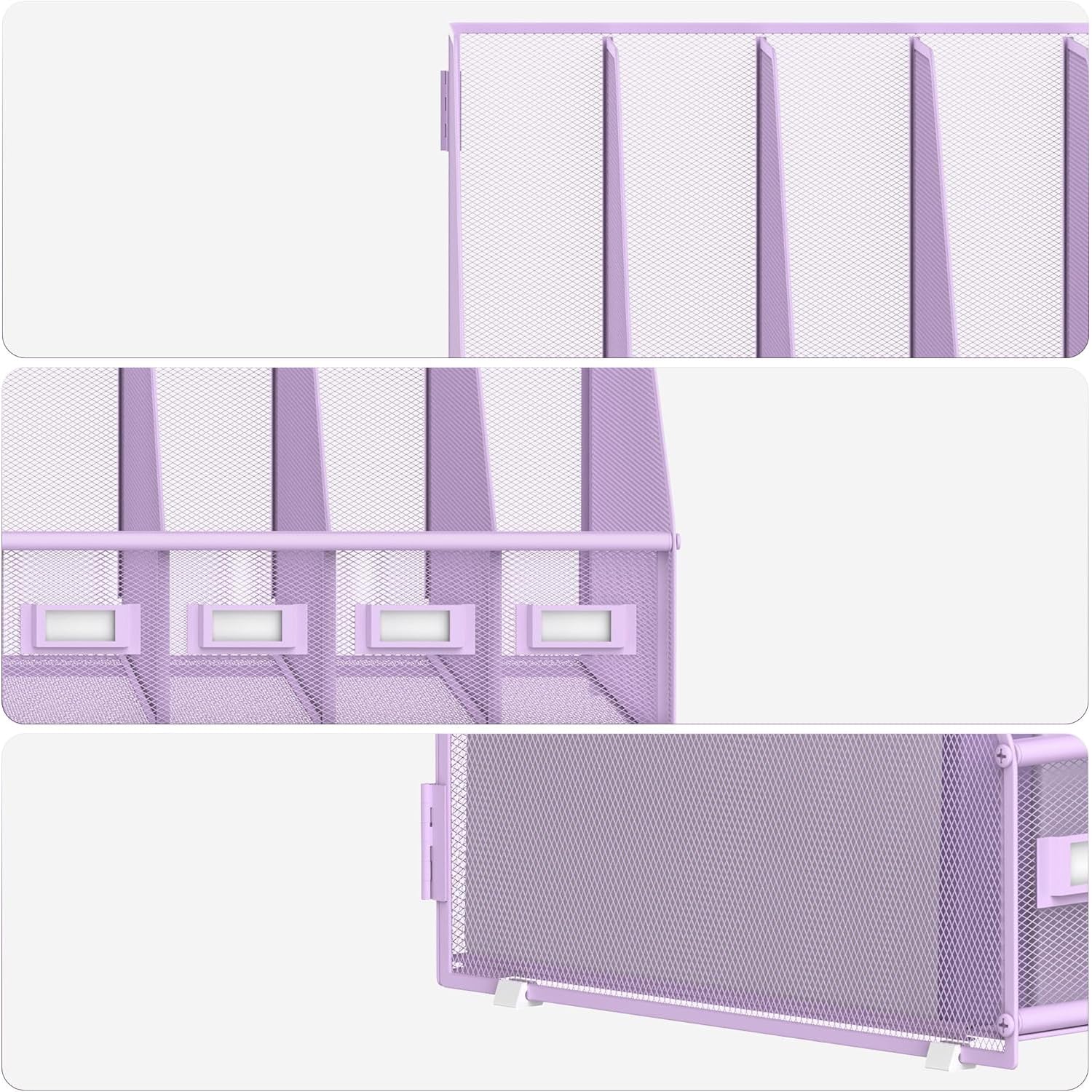 Organiseur de bureau en métal avec 5 compartiments verticaux pour bureau, violet