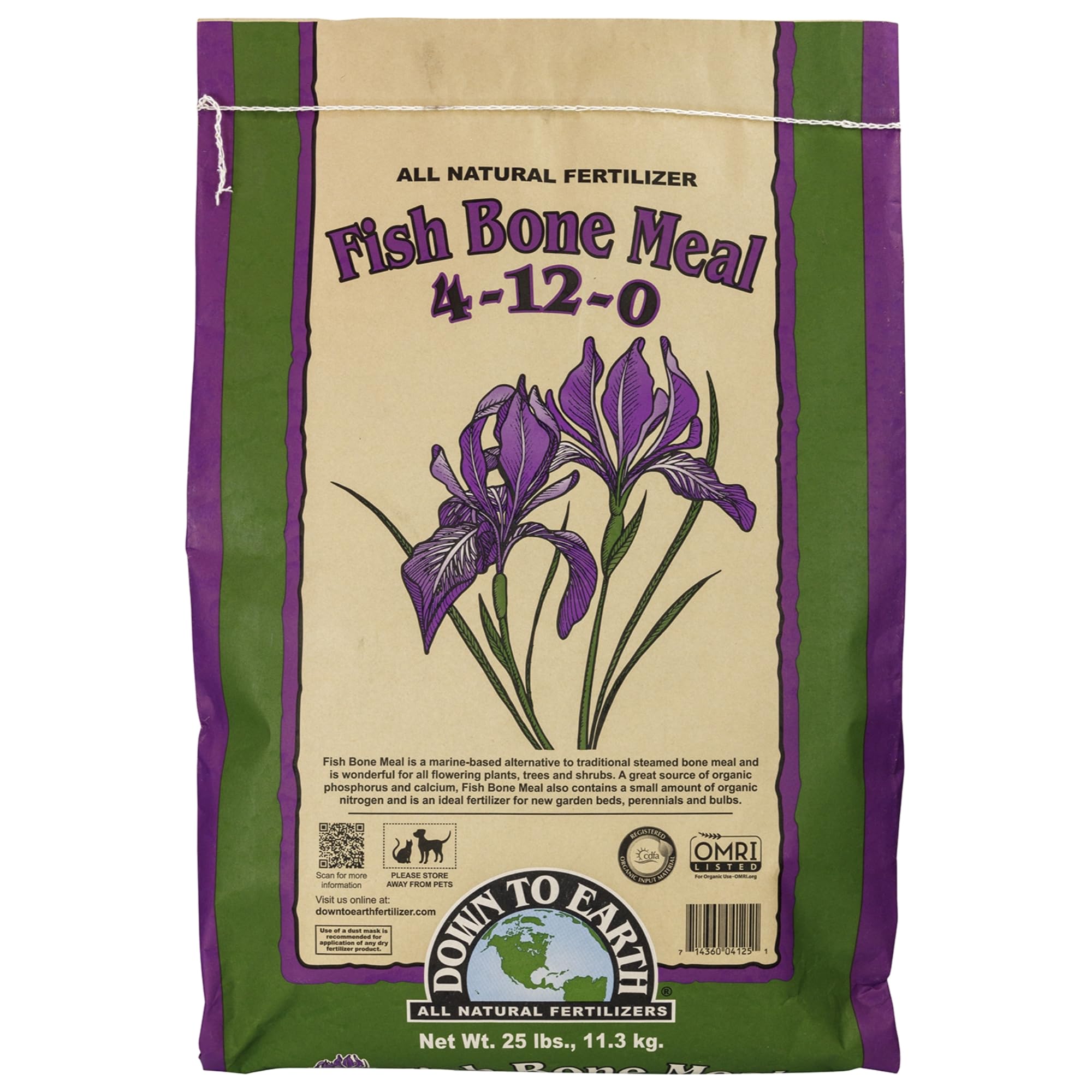 Down To Earth All Natural Fertilizers Fish Bone Meal 4-12-0, 25 lb Bag Organic Plant Food High Phosphorus for Buds, Bulbs, Blooms, Flower Beds