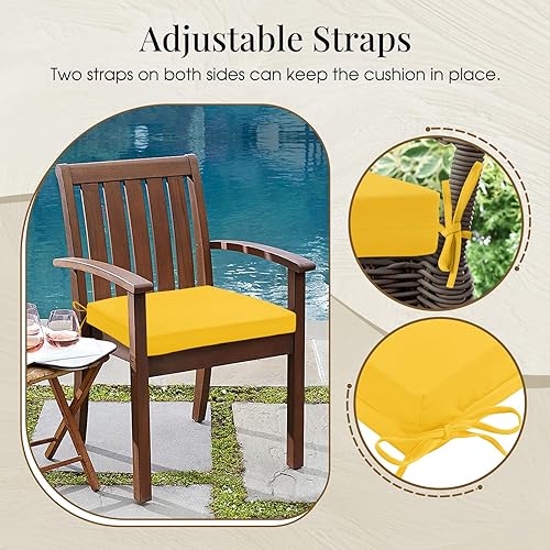 Miniatura 4 de downluxe - Cojín para asiento, cuadrado, impermeable, para exteriores e interiores, para patio, jardín, 47 x 41 x 8 cm, amarillo, paquete de 4