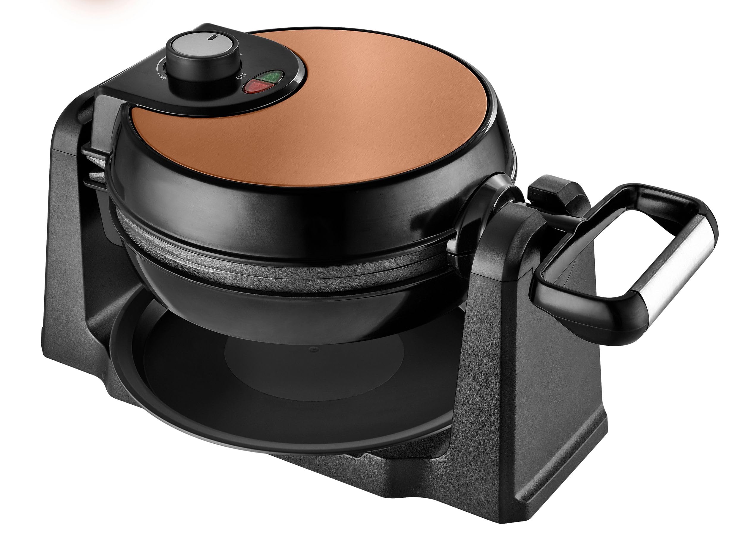 Team Kalorik Piastra per Waffle elettrica rotante in Inox, 1000 W, Piastre rotonde, Nero/Rame, TKG WM 1050 CO