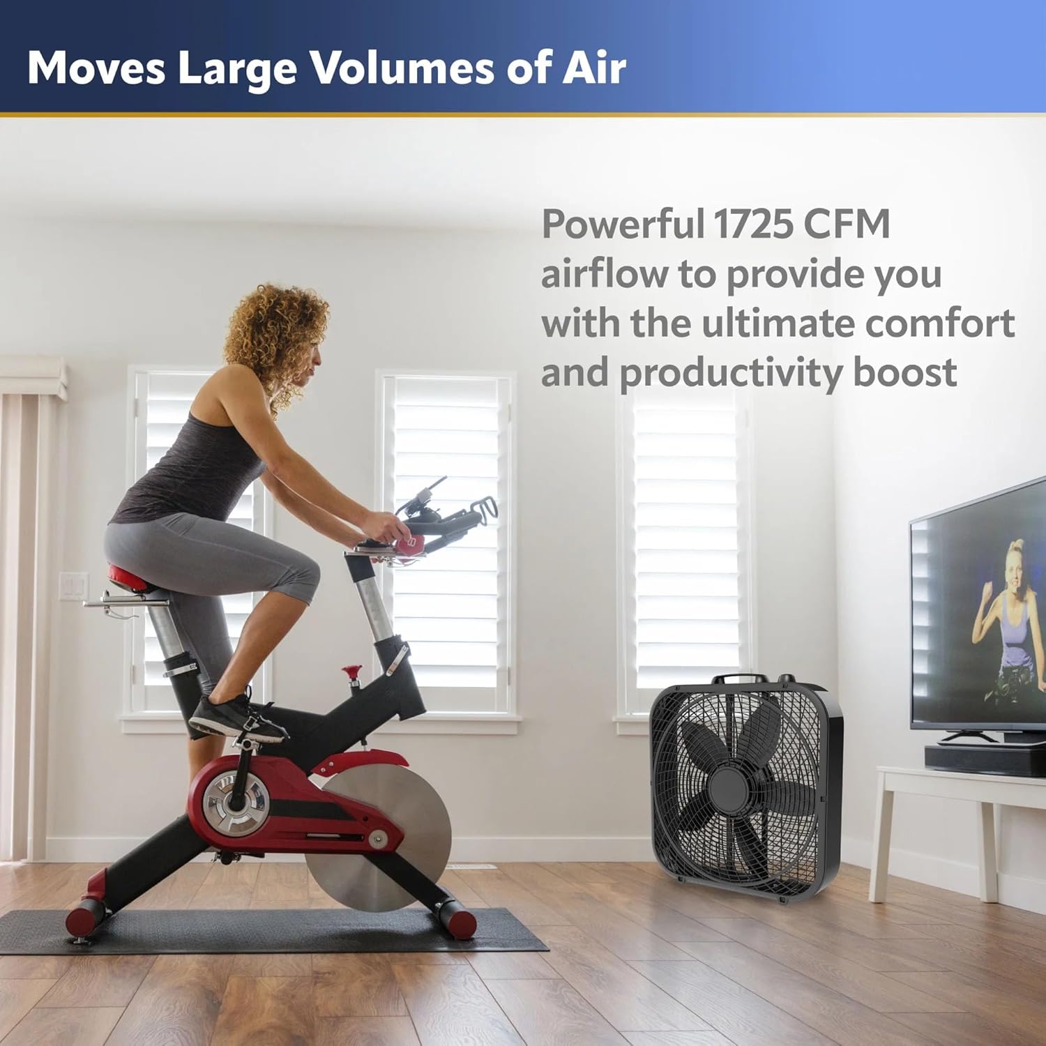 20-inch box fan, three-speed settings, energy-efficient and powerful, quiet operation, black, with handle, a must-have for modern homes