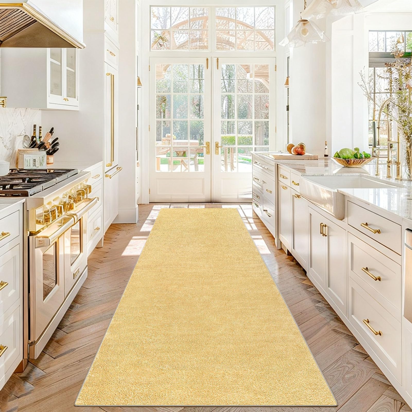 Stqyeiw Carpets Runners for Hallway Non-Slip 70 x 220 cm Hallway Runner Rug Washable Extra Large Indoor Entrance Carpet for Kitchen Laundry Bedroom Yellow