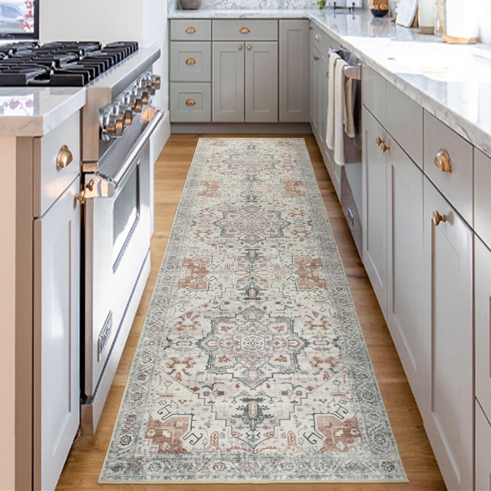 Famibay Alfombra de pasillo, extra larga, 60 x 300 cm, lavable, antideslizante, para pasillo, estilo vintage, boho, alfombra de cocina para entrada, escalera, pasillo, dormitorio