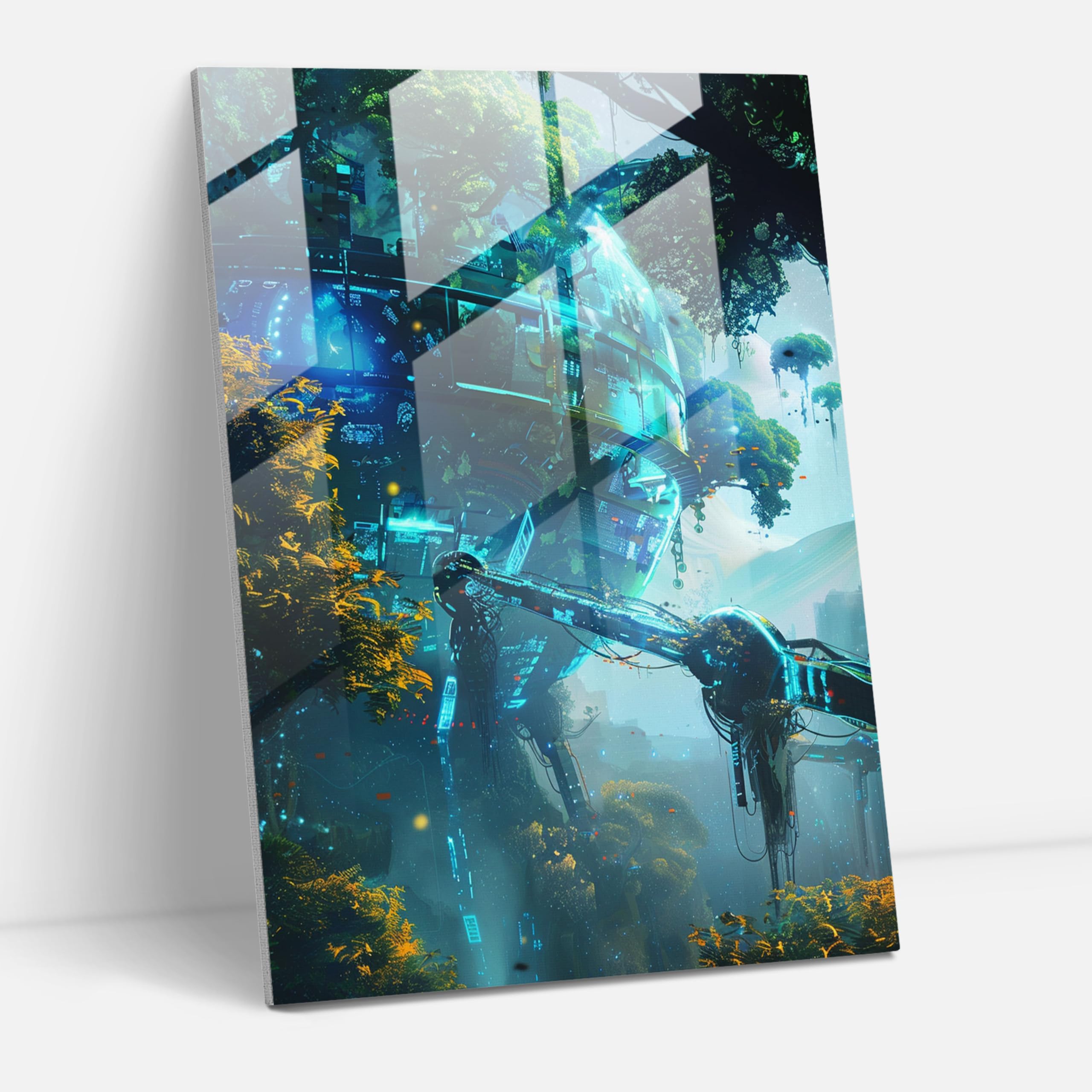 Futurism Glass Art - Techno-Nature Fusion - Futurism, Modern Art, Glass Art, Futurism Art Style, 20" x 28"