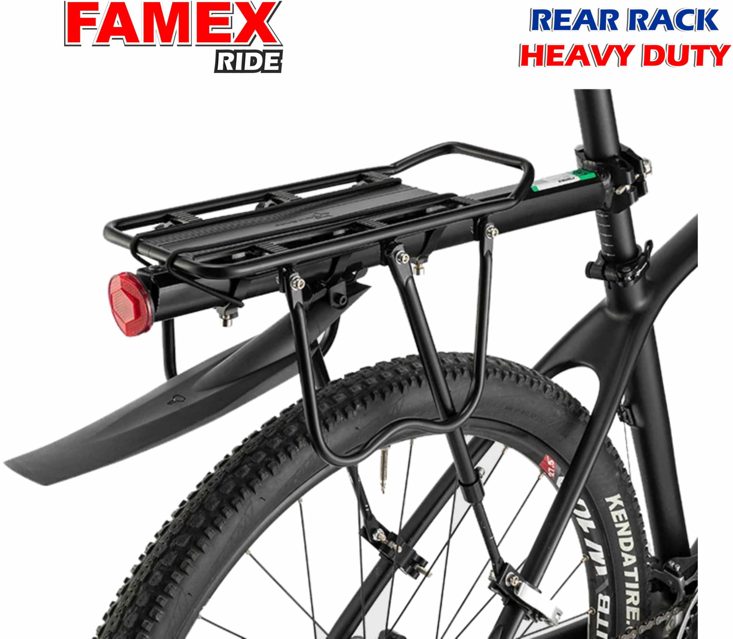 Porte-bagages arrière pour vélo de montagne avec réflecteur réglable et système de libération rapide, noir, avec garde-boue, capacité de 50 kg, 61 à 73,7 cm