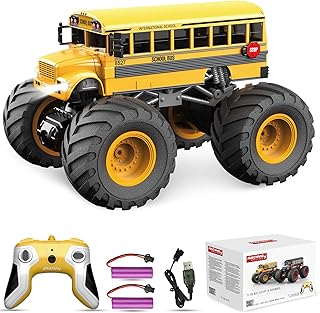 Desdoni Remote Control Car, RC School Bus for Kids, Monster Truck Toy 2.4GHz 1:18 Scale 12KM/H Model Vehicle with LED Lights Sounds Racing Sport Toy Car for Adults Boys Girls Kids Gift 2Pcs Batteries