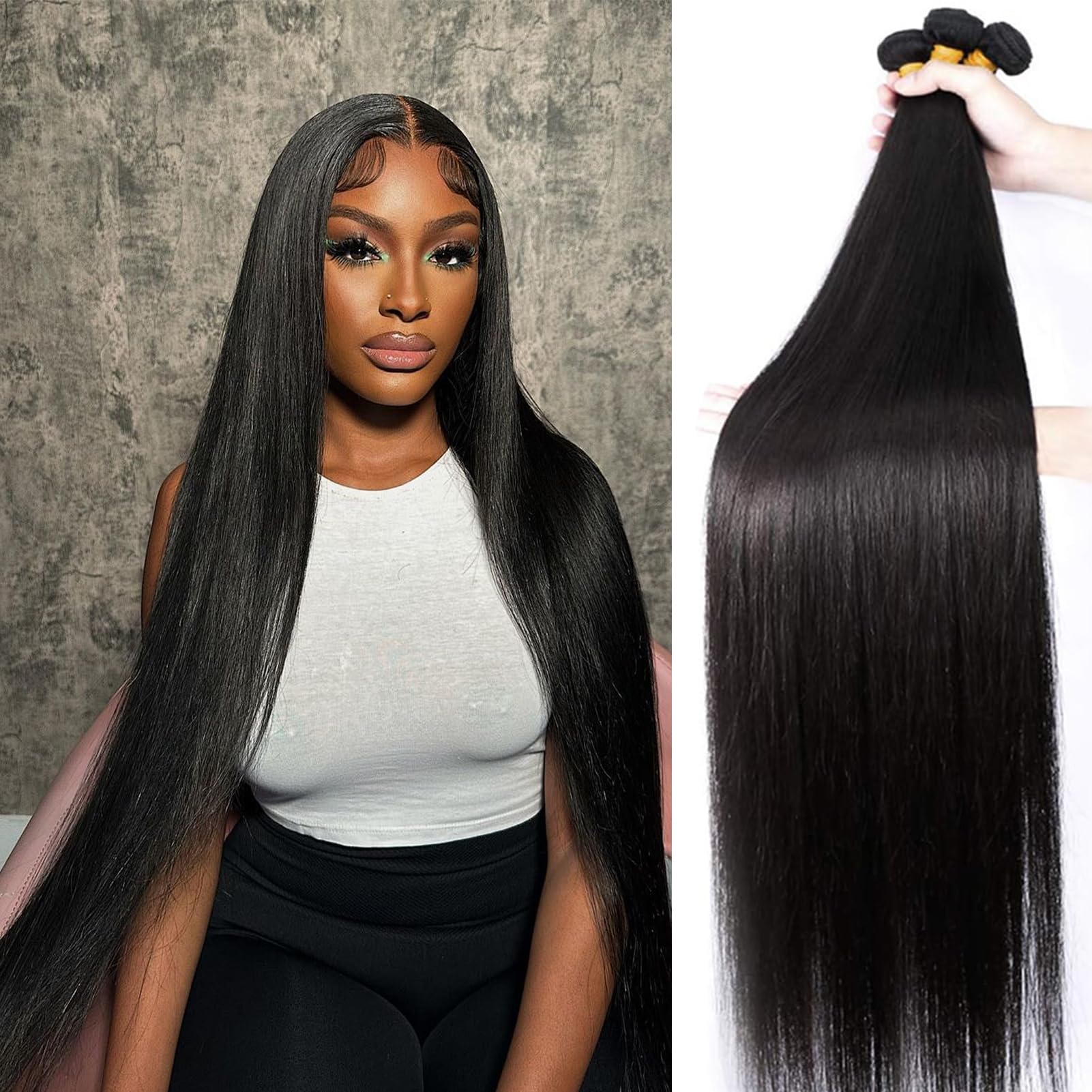 Amazon.com : 16A Straight Bundles Human Hair 26 display picture 3