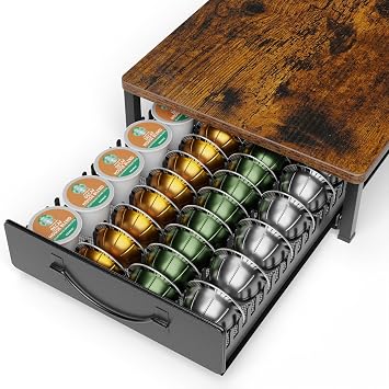 HFHOME Coffee Pod Holder Drawer Compatible with Nespresso, 48 Small or 24 Large VertuoLine Pods, Coffee Capsule Storage Organizer for Vertuo - Coffee Capsule Holder for Home Kitchen
