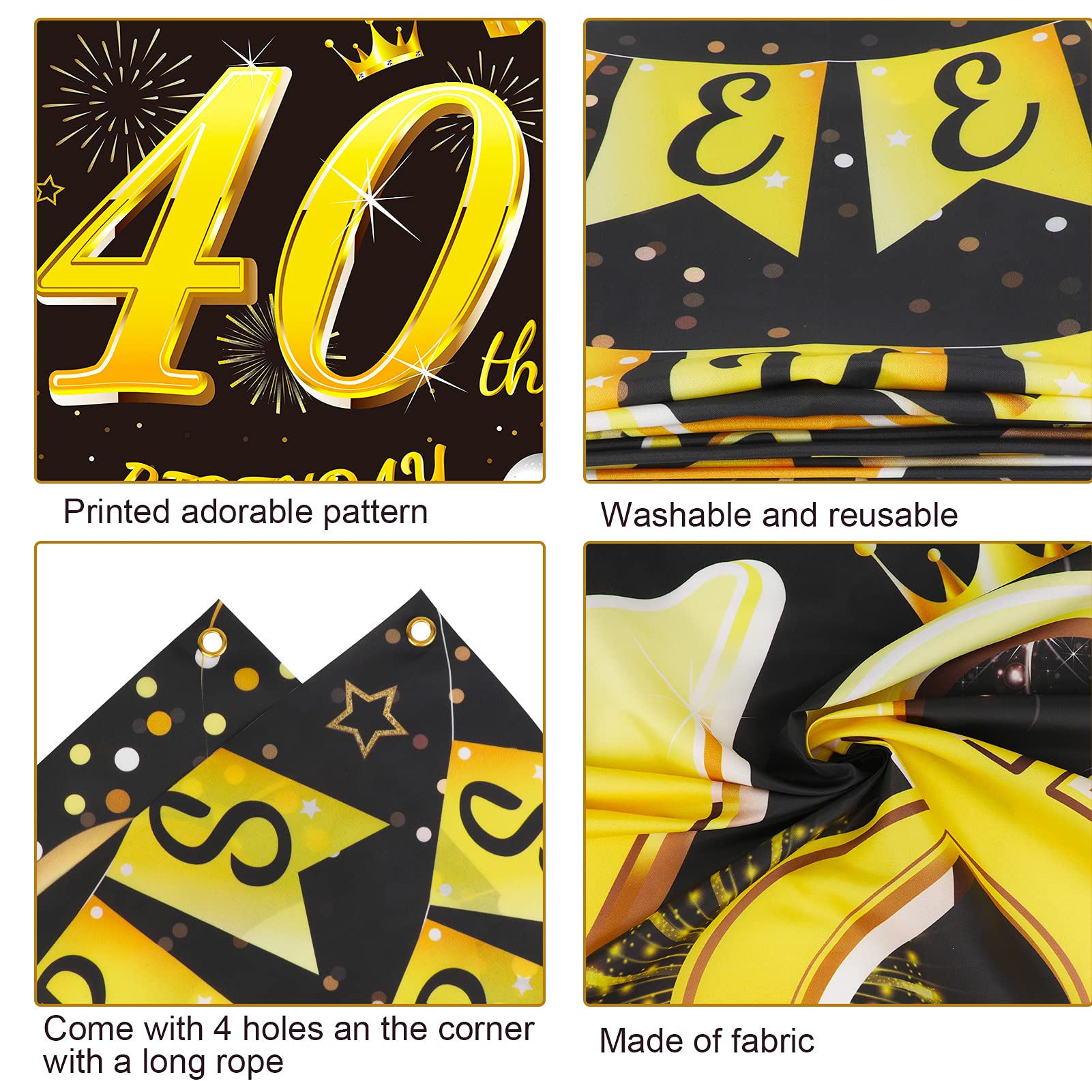 Decorazioni 40 Anni Compleanno - Bandierine Oro E Nero Per Feste - Foto 7