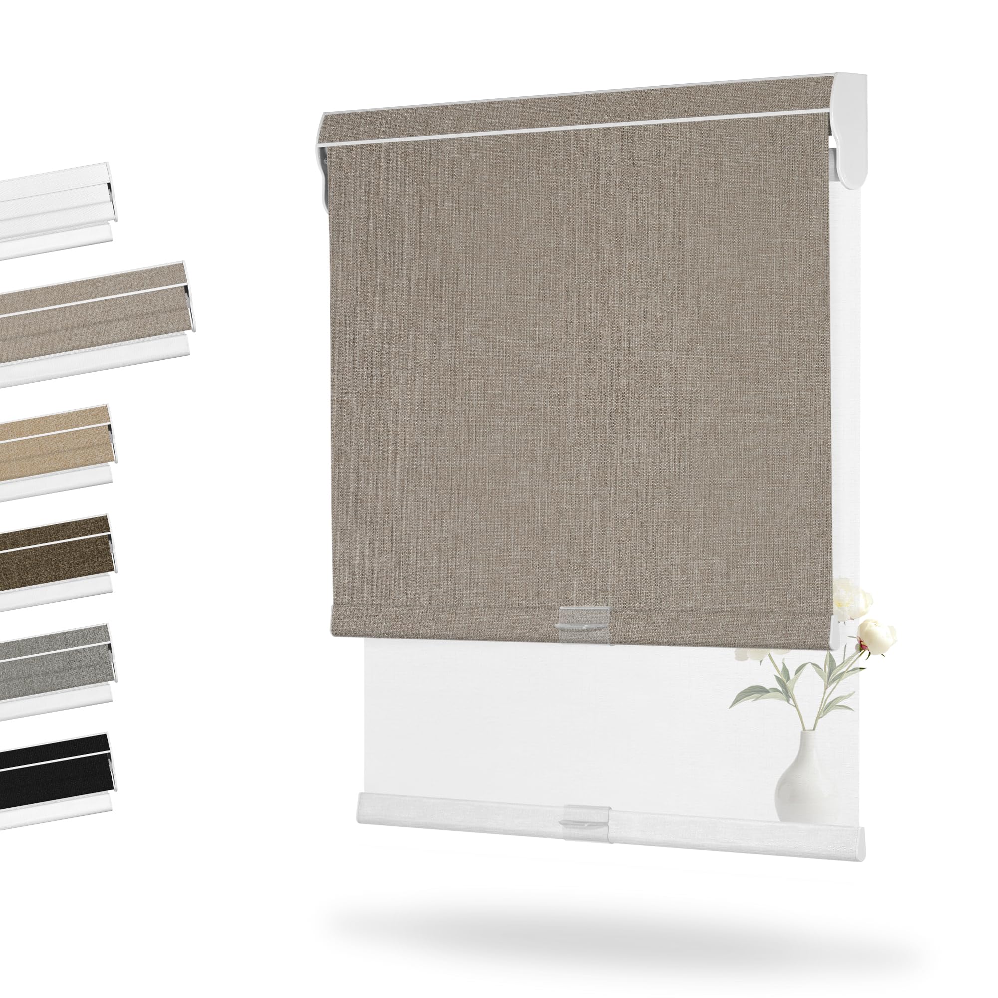 Boolegon Dual Roller Shades, Cordless Double Window Shades Blackout and Light Filtering Shades with Valance, Day and Night Roller Blinds for Home