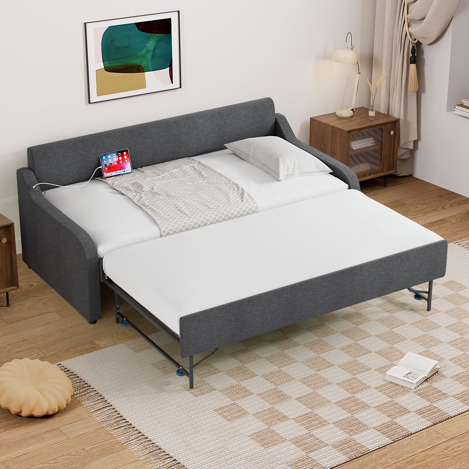BEQAI Twin-to-King Linen Daybed in Dark Grey