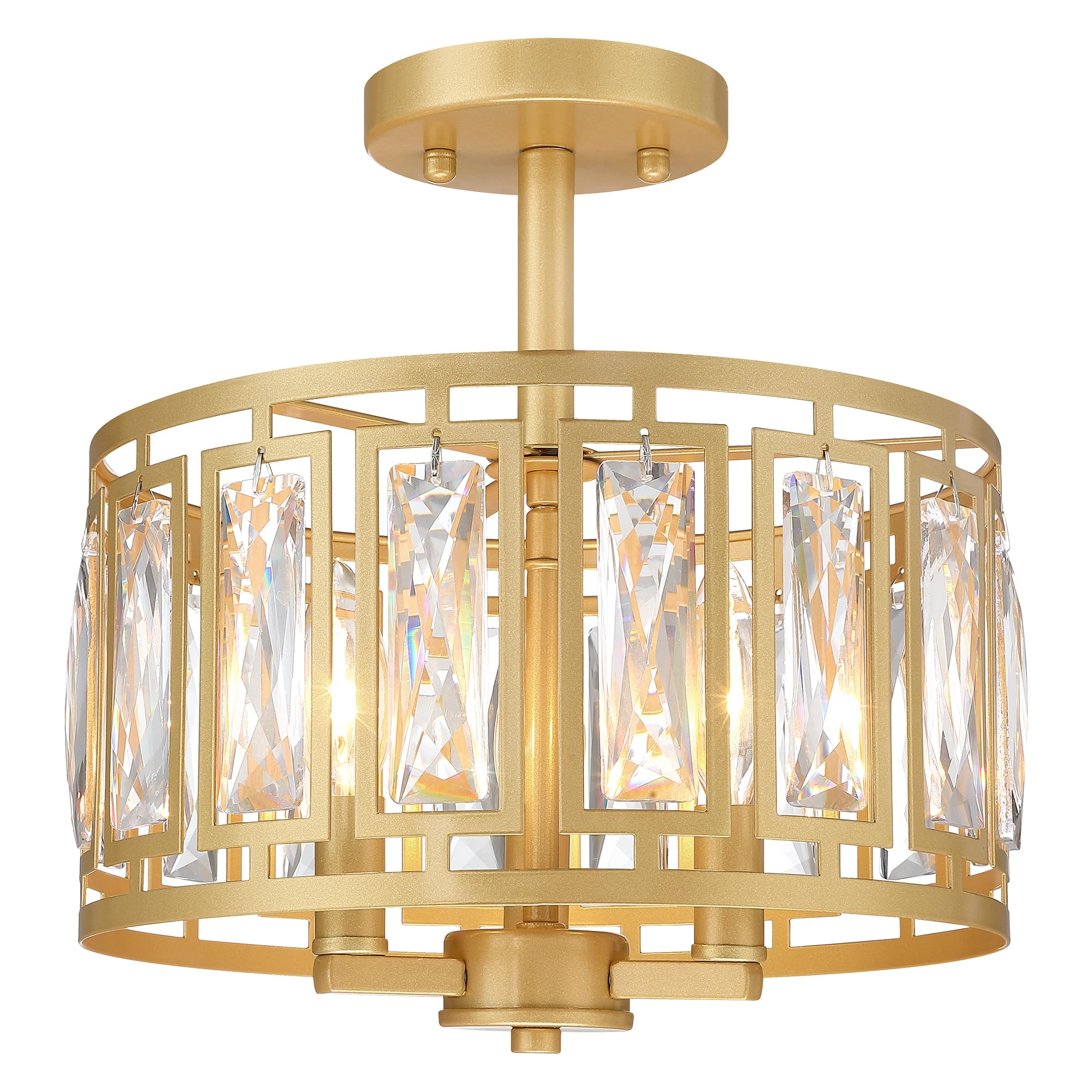 Giiland 3-Light Gold Crystal Chandelier Light Fixture, Modern Semi Flush Mount Ceiling Light, Small Round Chandeliers for Hallway Living Room Entryway