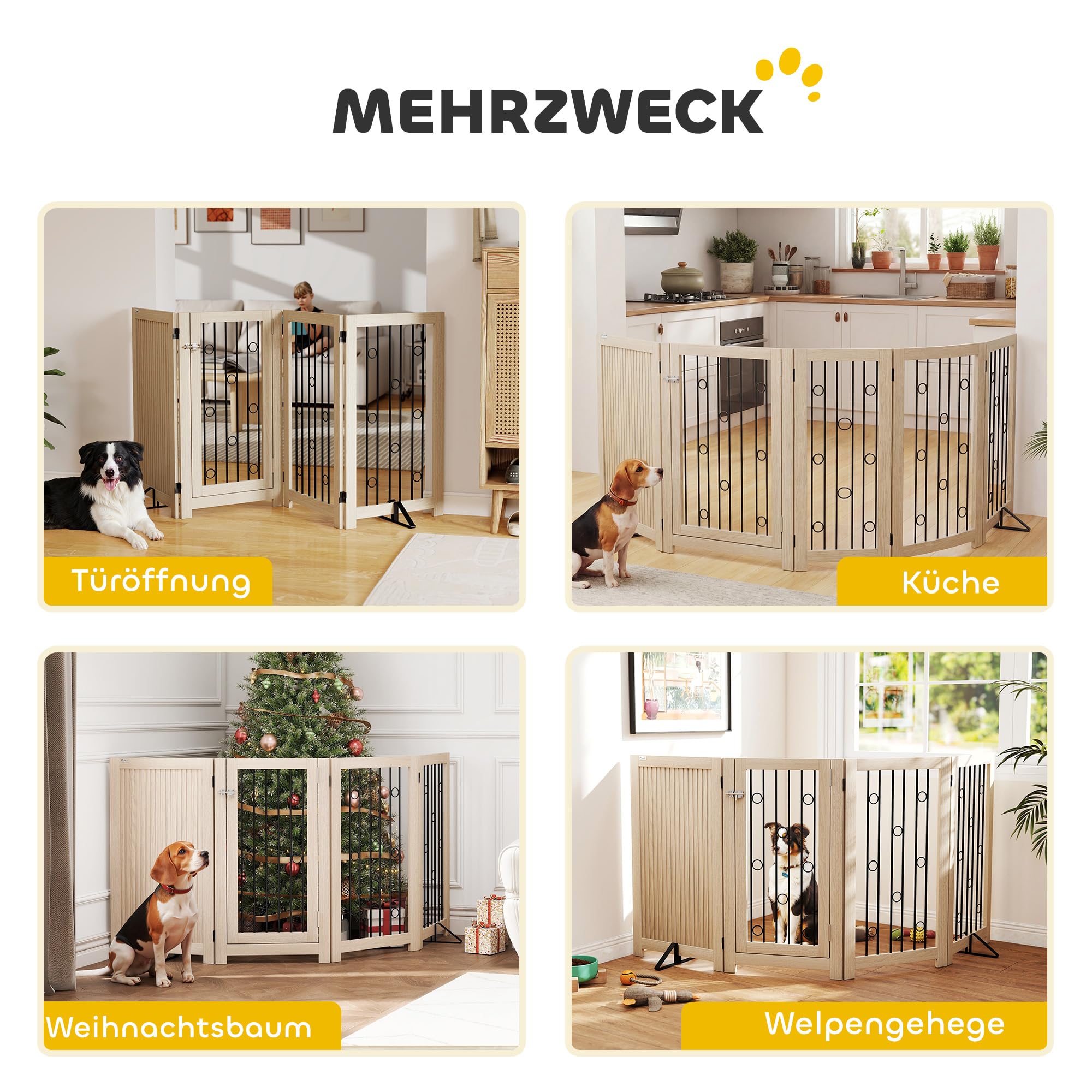 PawHut - Rejilla de protección para perros independiente, HxAn: 91,5 x 205 cm Rejilla plegable para perros con 2 patas de apoyo, puerta con cerradura, rejilla para mascotas para cocina, chimenea