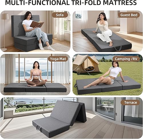 Miniatura 7 de Colchón plegable triple  Colchón plegable para viajes, caravana, campamento, viajes por carretera, habitación de invitados, yoga, colchón de espuma