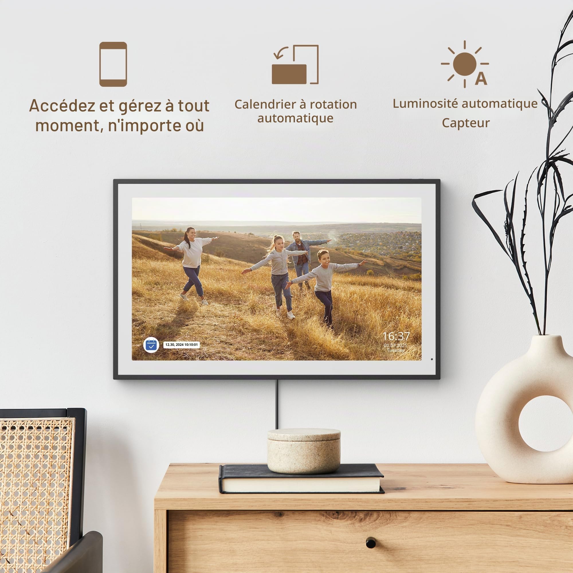 Dragon Touch Calendrier Numérique de 21,5" - Calendrier Mural Électronique 1920x1080 FHD, Calendrier de Bureau Écran Tactile avec Mémoire de 32 Go, Planificateur Familial Intelligent, TM21 Noir