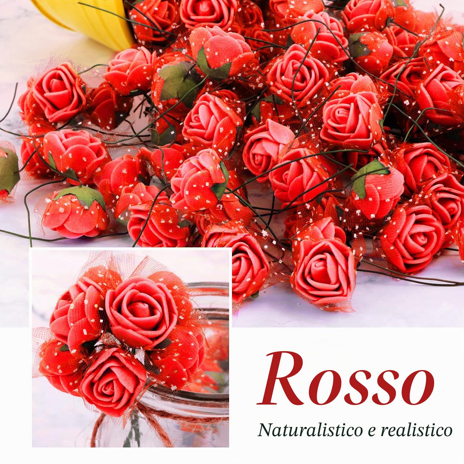 BETESSIN 144pz Rose Finte Rosse (Dia. 20mm) Teste di Fiori Rose Finte Artificiali Teste di Rose Rosse Finte in Schiuma per Decorazione Sposa Matrimonio Festa Nuziale Valentine’s Day Casa Fai da Te