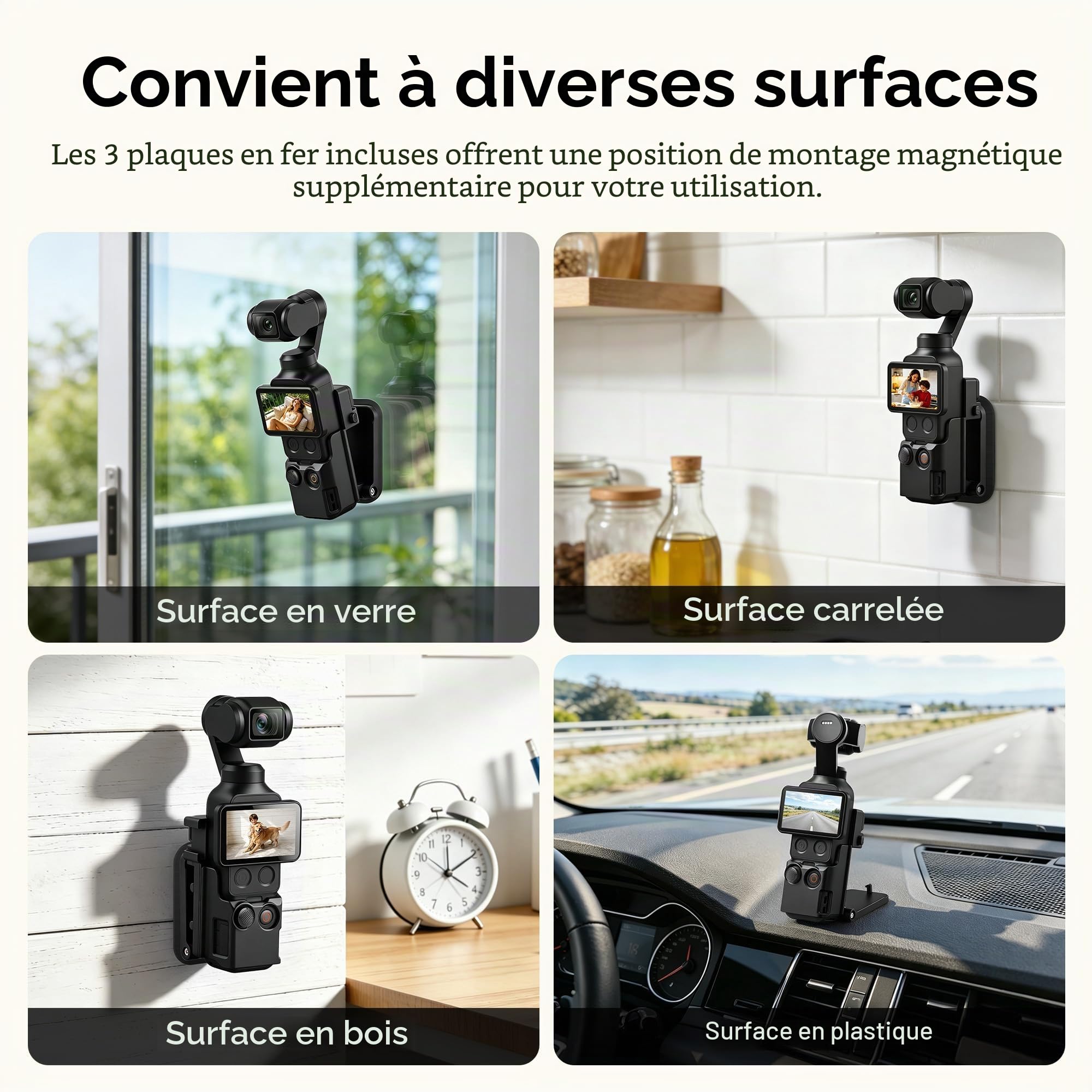AMAZEAR Support magnétique pour DJI Osmo Pocket 4/3, Accessoire Pocket4/3, Adaptateur d'extension magnétique, Support de boîtier à succion Aimant sur Bureau, Surface Verticale, Ajustable à 180°