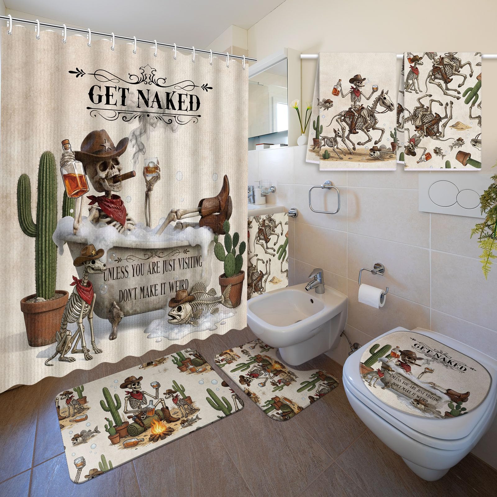 Nuanchu 6 Pcs Halloween Shower Curtain Set with Rug Western Bathroom Sets โ image 1