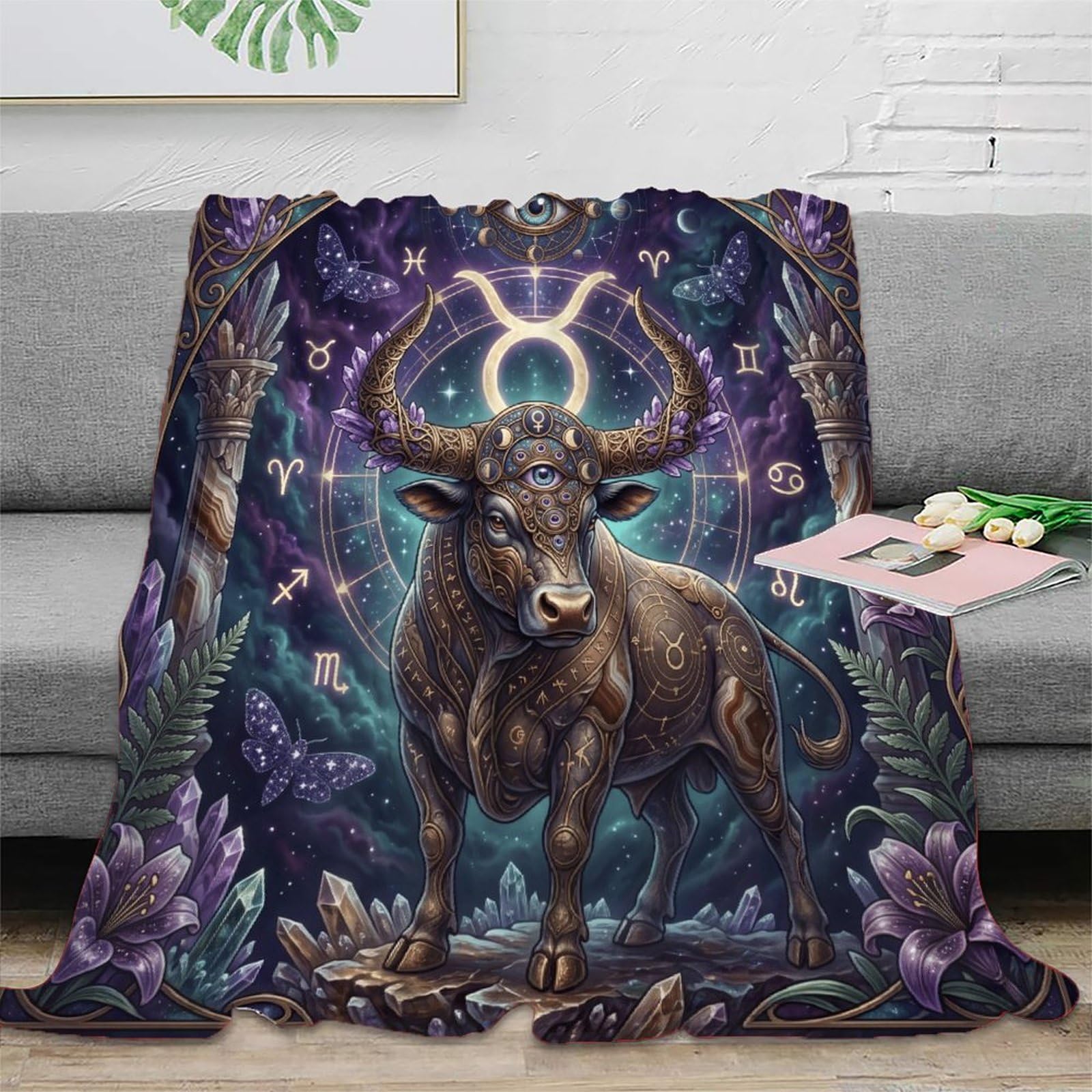 H3B8U2Y5 Taurus Zodiac Mystical Flannel Throw Blanket, Bedroom Couch Travel