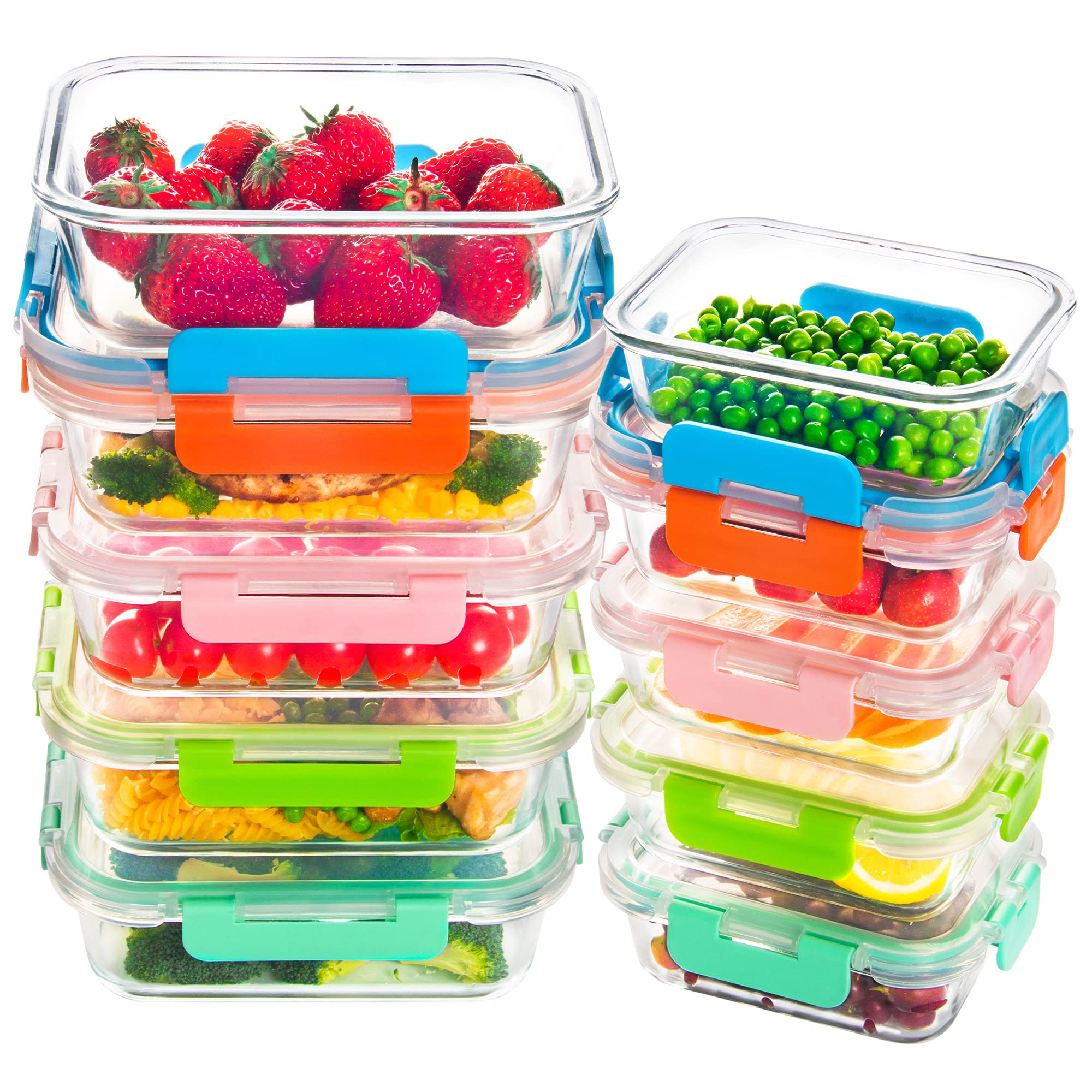 Photo 1 of 10 Pack Meal Prep Containers with Lids Airtight Glass Food Storage Containers Leak Proof Glass Lunch Containers (34oz & 12oz) - Set of 5 Colors Multicolor