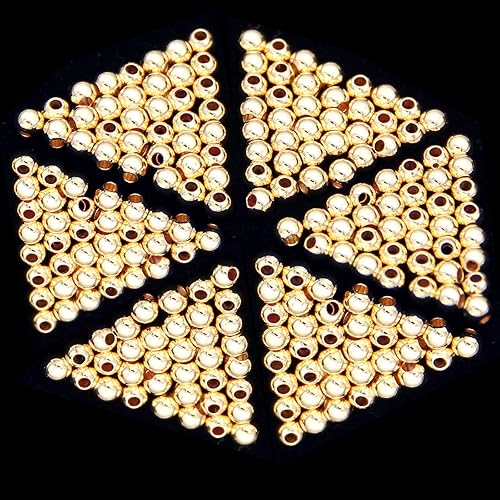 KEOOID 100 cuentas espaciadoras rellenas de oro de 14 quilates y 0157in para hacer joyas cuentas redondas rellenas de oro de 14 quilates cuentas